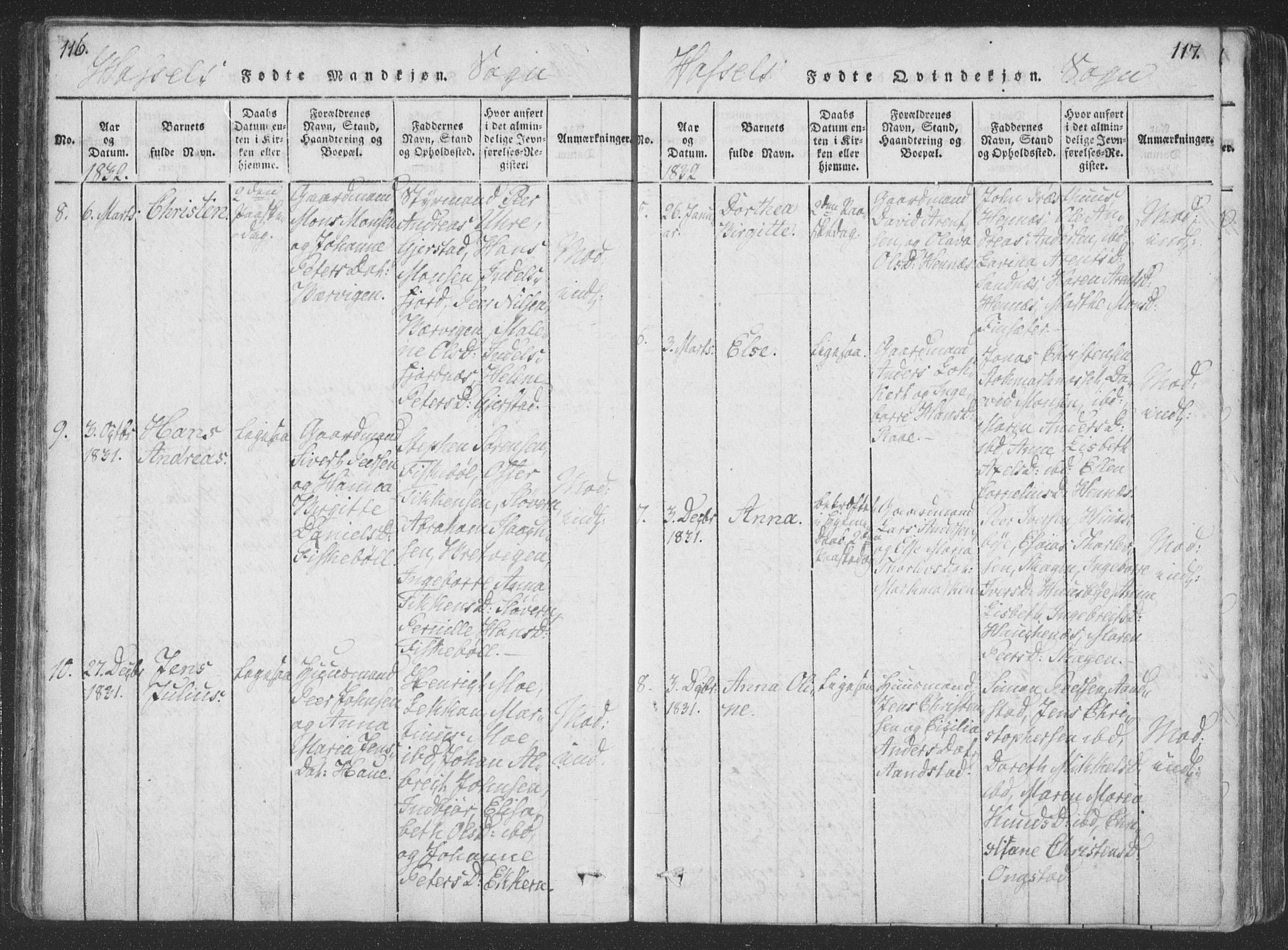 Ministerialprotokoller, klokkerbøker og fødselsregistre - Nordland, AV/SAT-A-1459/888/L1262: Parish register (copy) no. 888C01, 1820-1836, p. 116-117