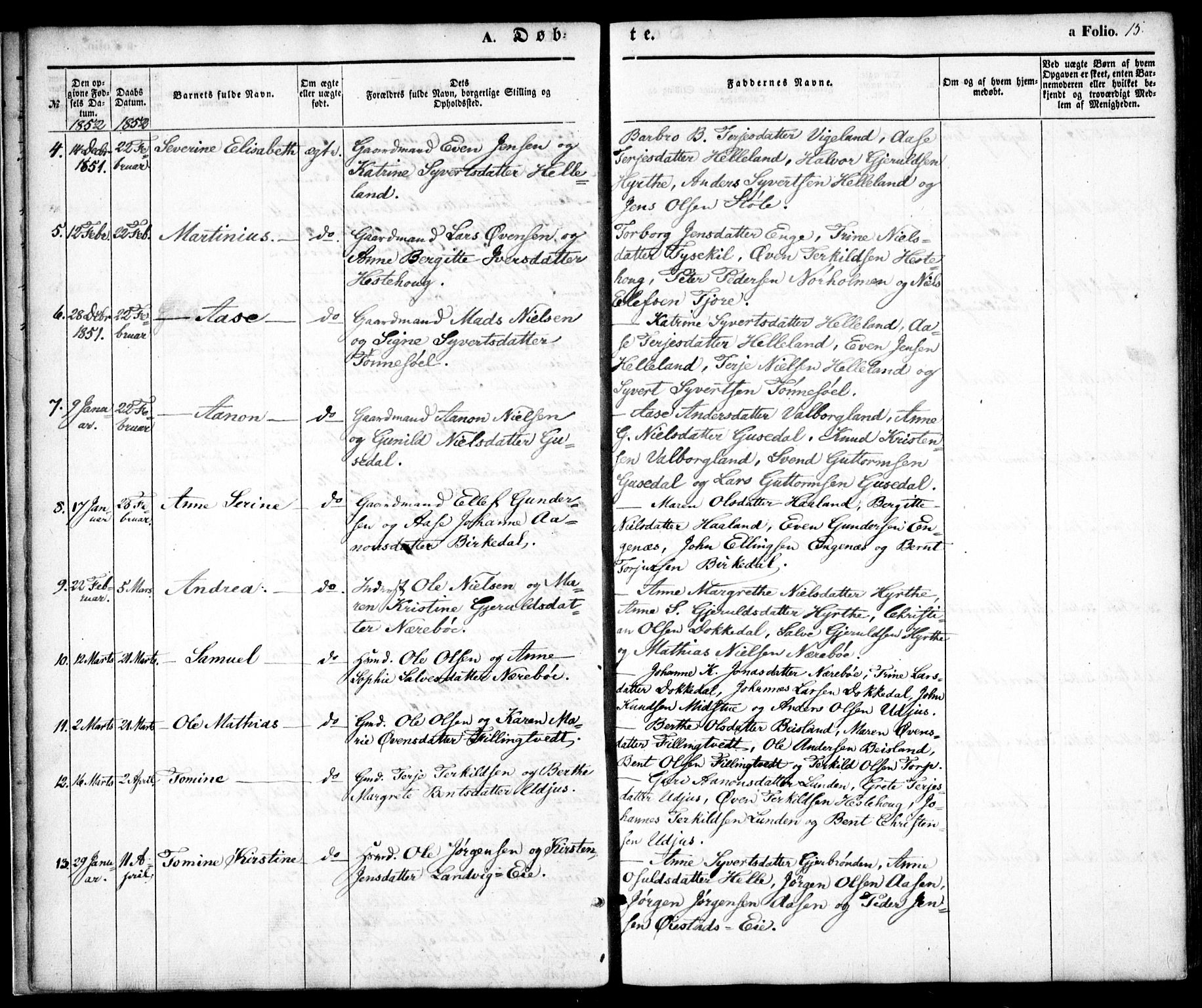 Hommedal sokneprestkontor, AV/SAK-1111-0023/F/Fa/Fab/L0004: Parish register (official) no. A 4, 1848-1860, p. 15