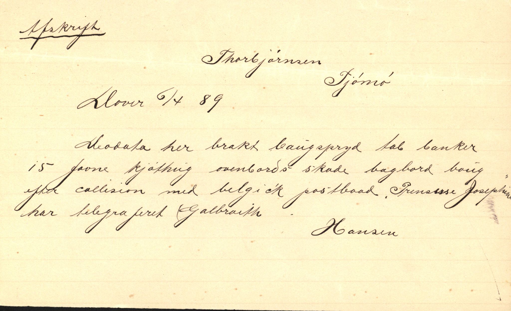 Pa 63 - Østlandske skibsassuranceforening, VEMU/A-1079/G/Ga/L0023/0010: Havaridokumenter / Johannes Rød, Deodata, Eidsvold, Bothnia, Brillant, 1889, p. 28