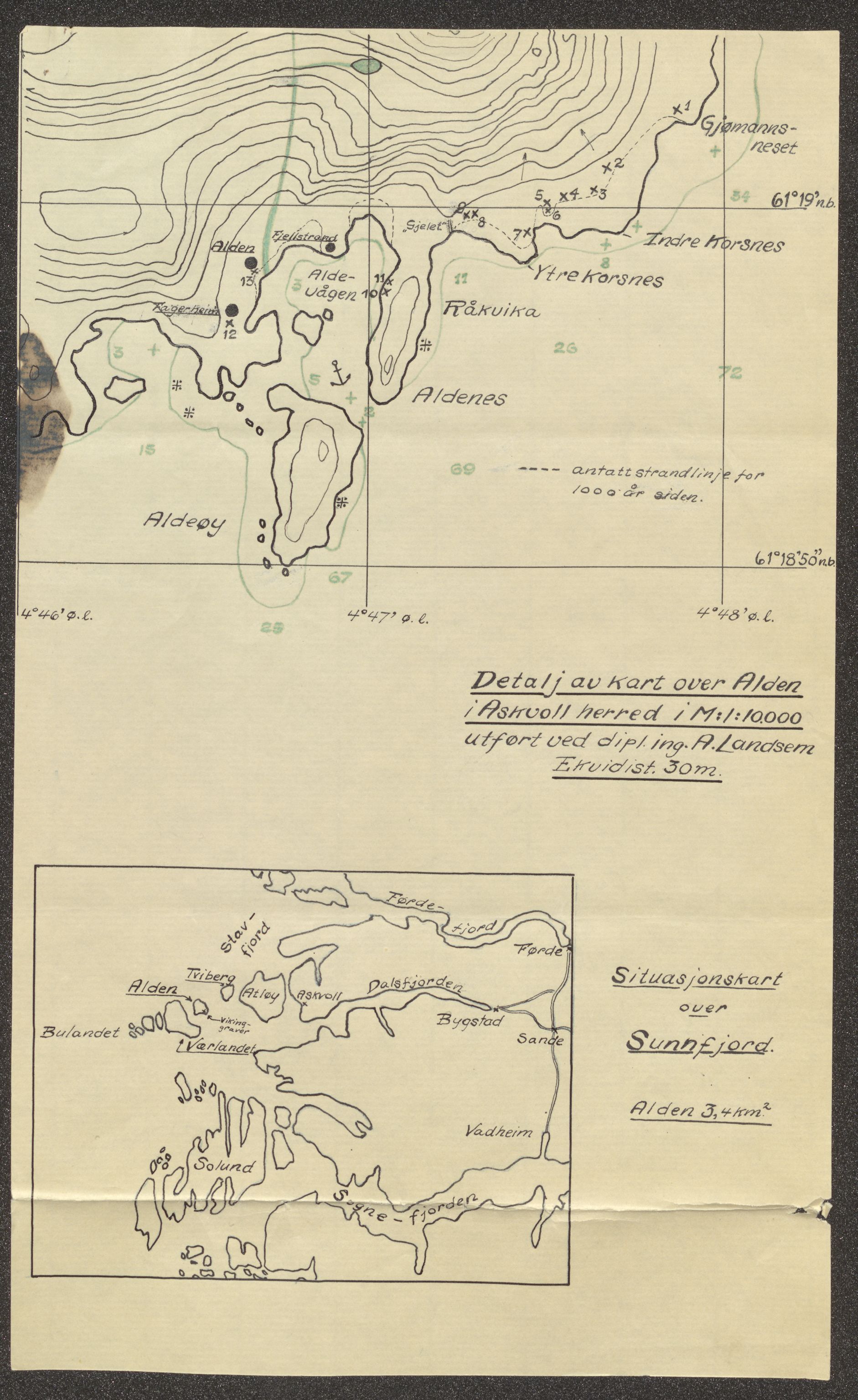 Arkeologiske samlinger, UMB/A003/E/Ea/L0001/0001: Askvoll  / Alden, gnr. 59, 1936-1970