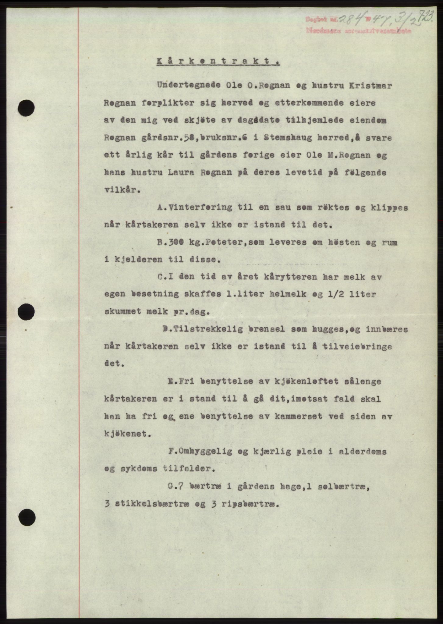 Nordmøre sorenskriveri, AV/SAT-A-4132/1/2/2Ca: Mortgage book no. B95, 1946-1947, Diary no: : 284/1947