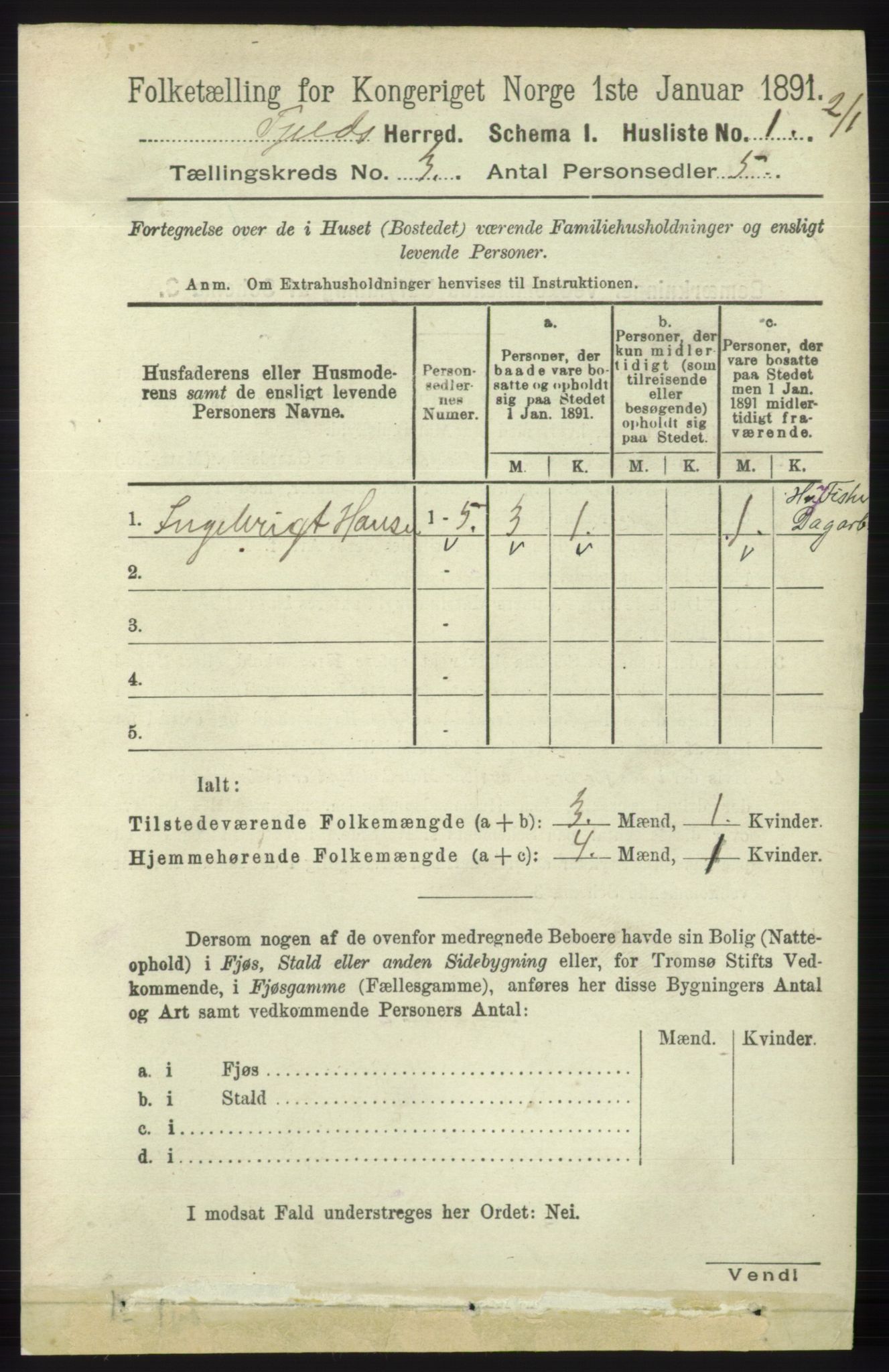 RA, 1891 census for 1246 Fjell, 1891, p. 1214