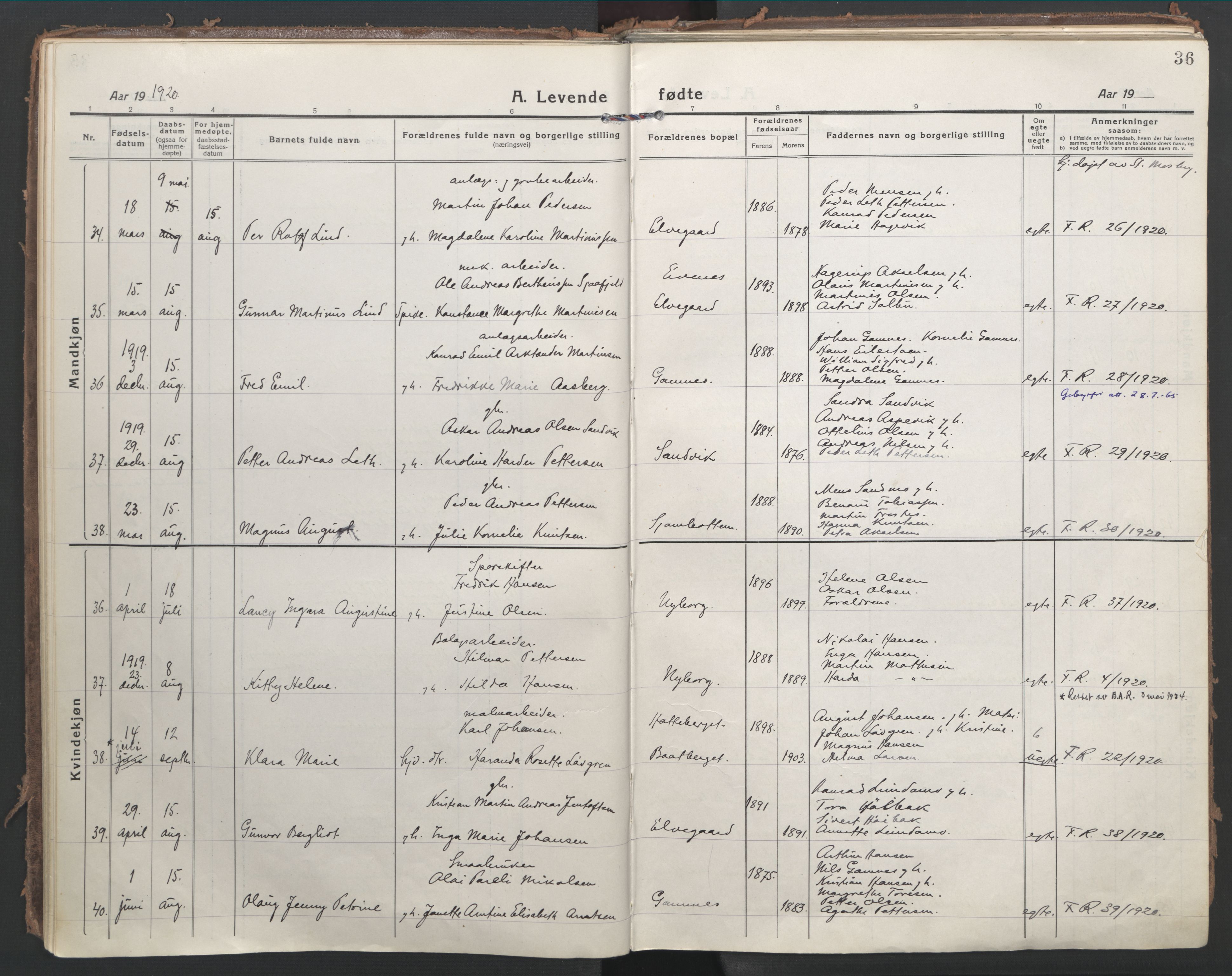 Ministerialprotokoller, klokkerbøker og fødselsregistre - Nordland, AV/SAT-A-1459/866/L0945: Parish register (official) no. 866A08, 1917-1935, p. 36