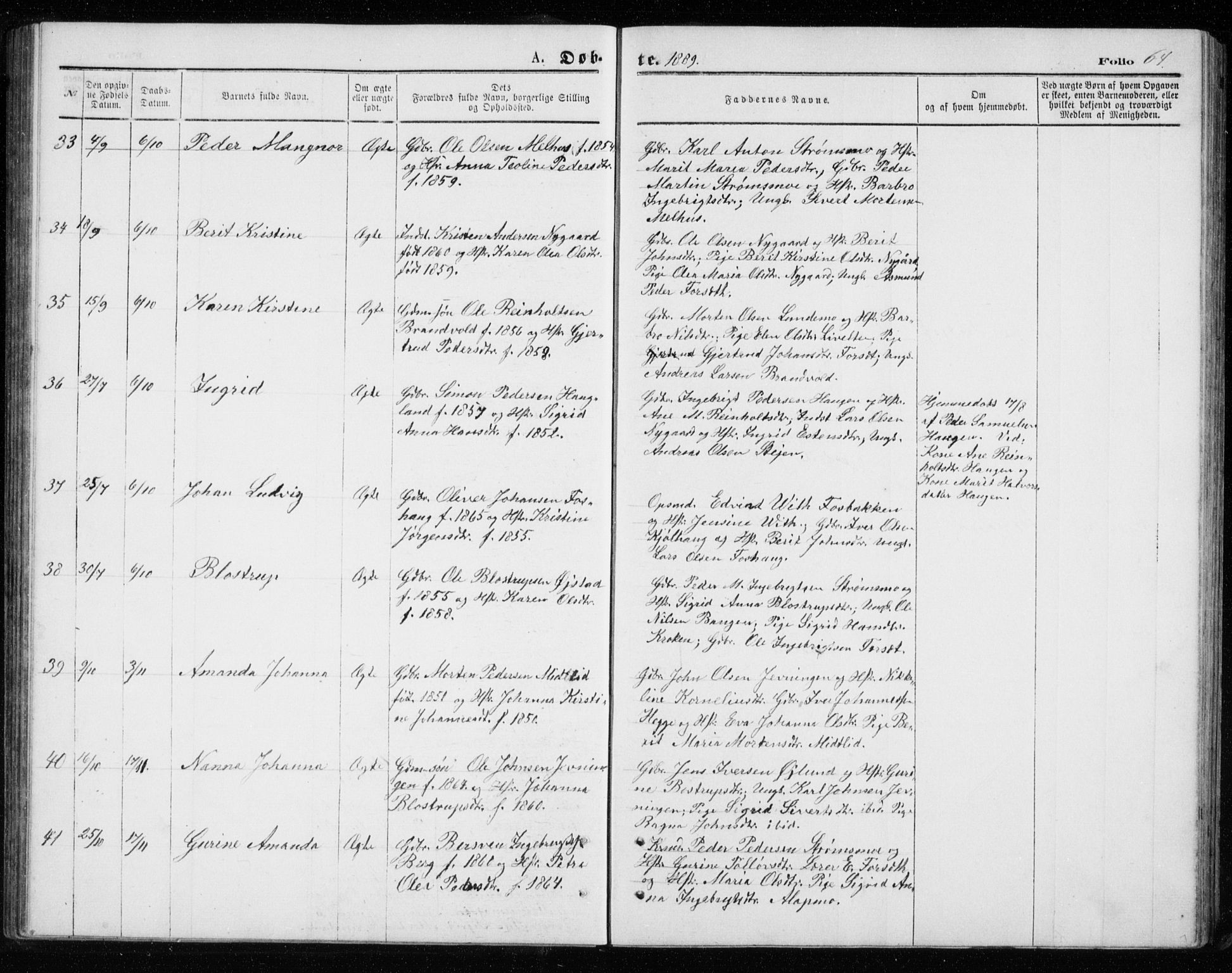 Målselv sokneprestembete, AV/SATØ-S-1311/G/Ga/Gab/L0007klokker: Parish register (copy) no. 7, 1876-1895, p. 64