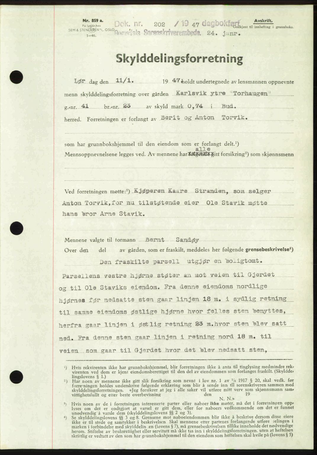 Romsdal sorenskriveri, AV/SAT-A-4149/1/2/2C: Mortgage book no. A22, 1947-1947, Diary no: : 202/1947