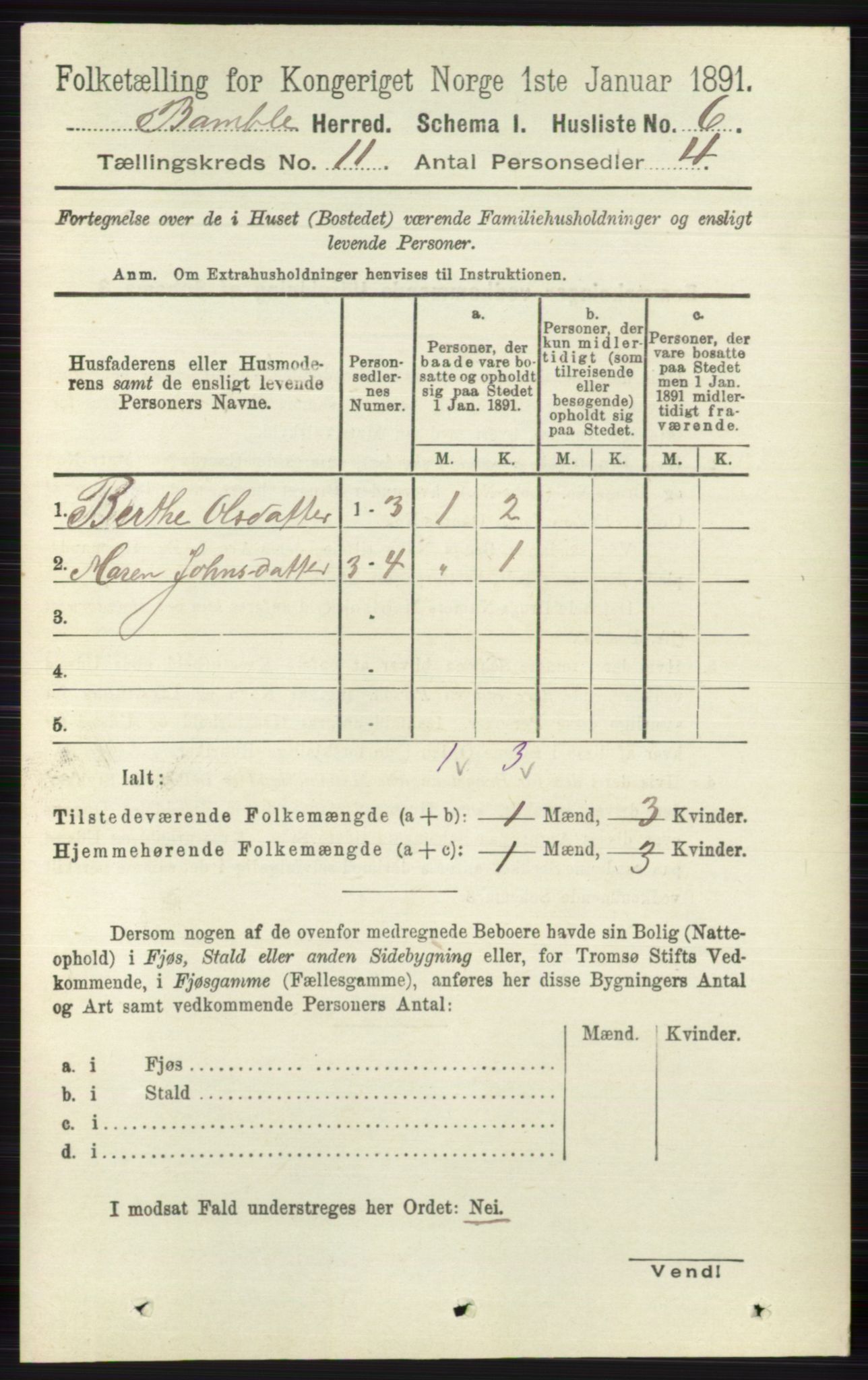 RA, 1891 census for 0814 Bamble, 1891, p. 6223