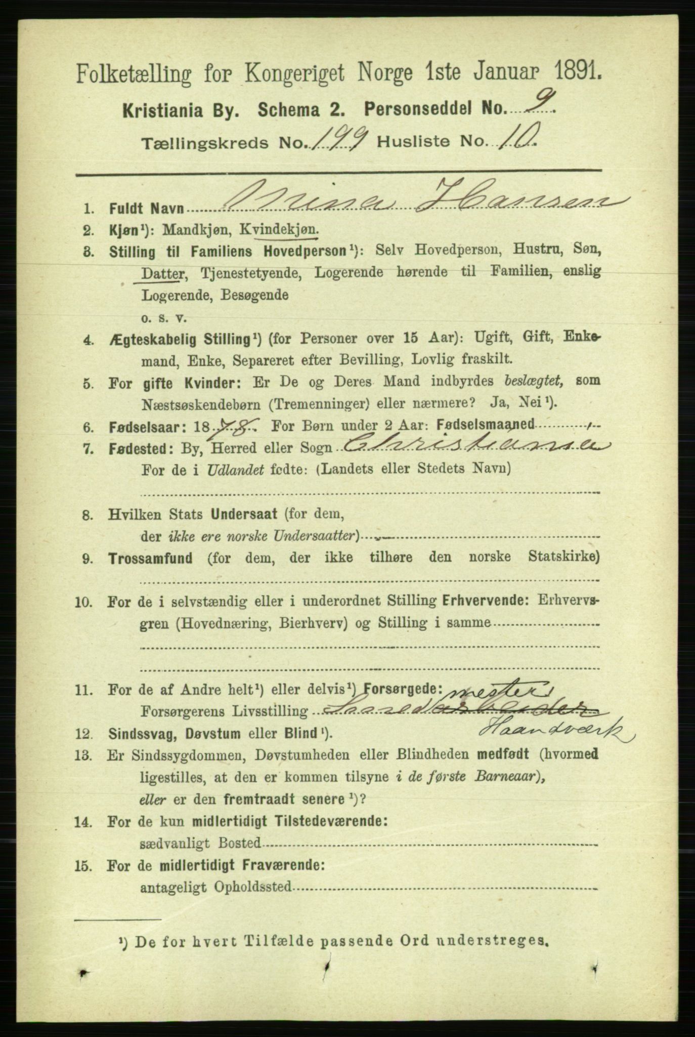 RA, 1891 census for 0301 Kristiania, 1891, p. 119852