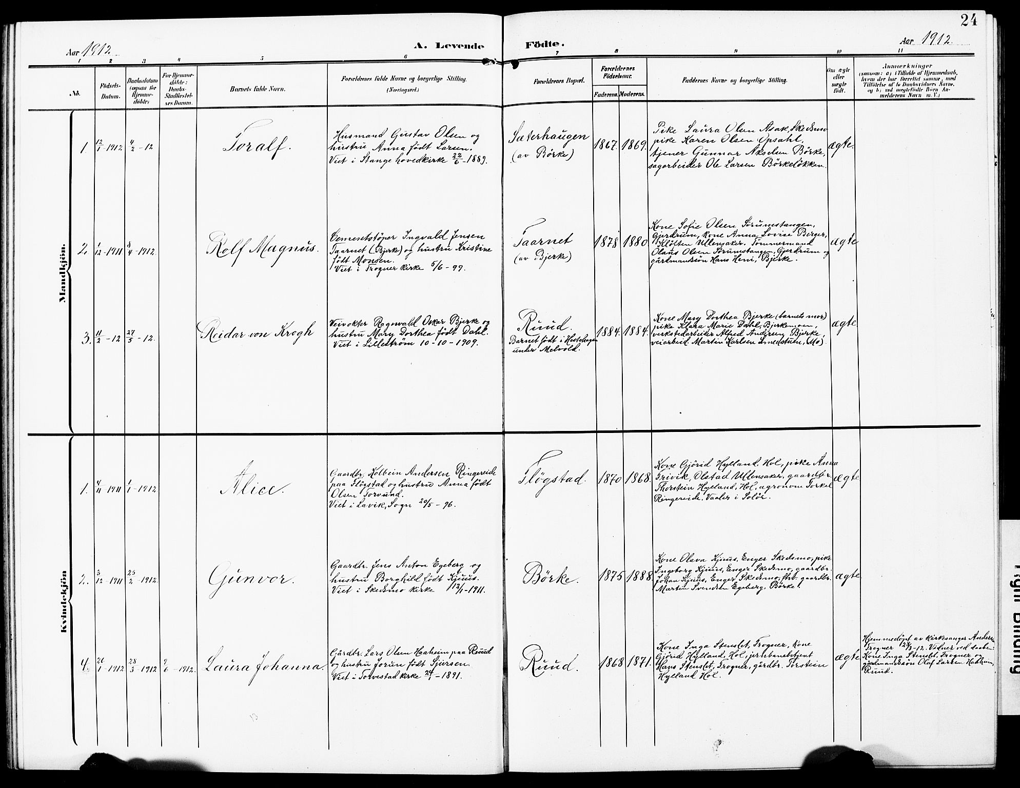 Sørum prestekontor Kirkebøker, SAO/A-10303/G/Gb/L0001: Parish register (copy) no. II 1, 1907-1929, p. 24