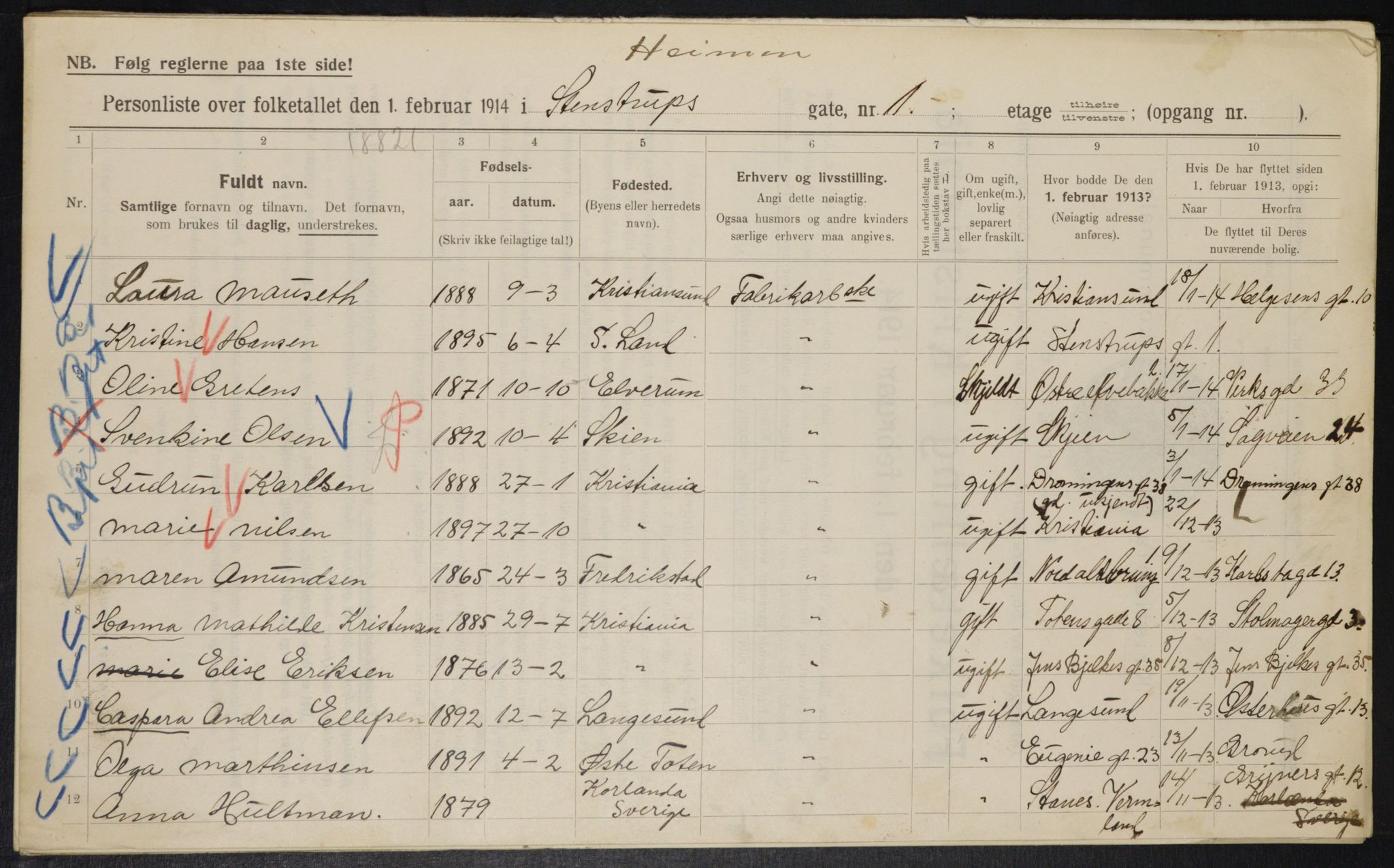 OBA, Municipal Census 1914 for Kristiania, 1914, p. 100807