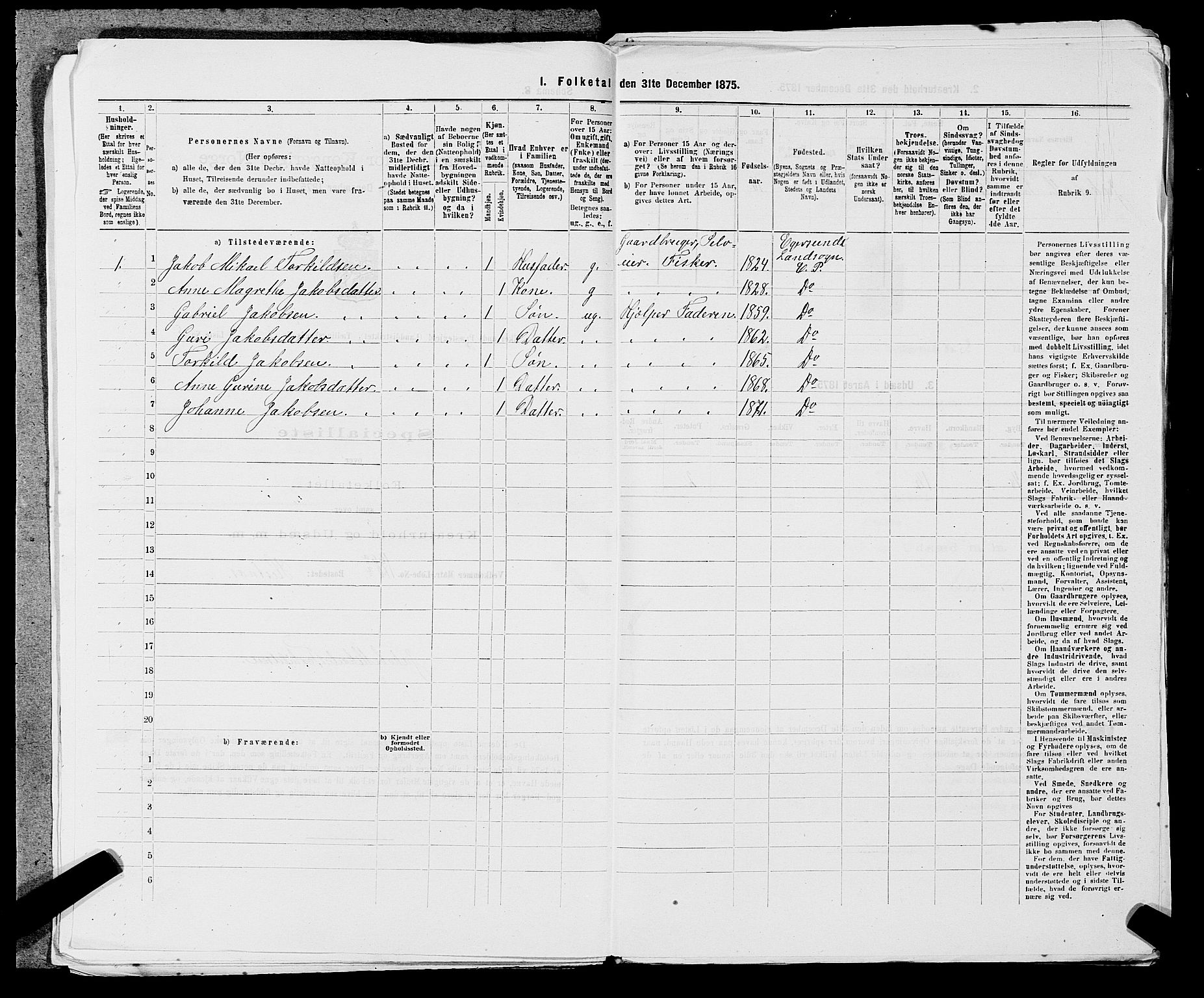 SAST, 1875 census for 1116L Eigersund/Eigersund og Ogna, 1875, p. 345