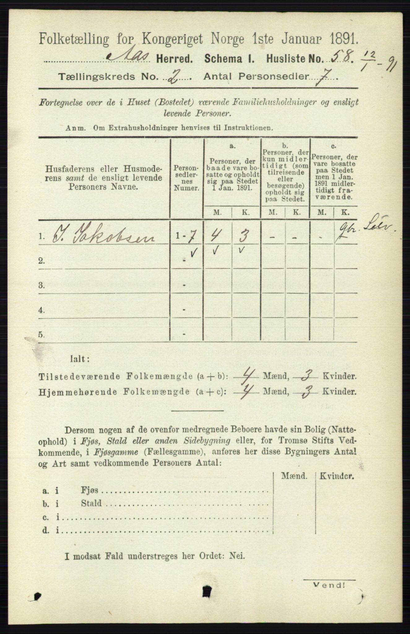 RA, 1891 census for 0214 Ås, 1891, p. 1560