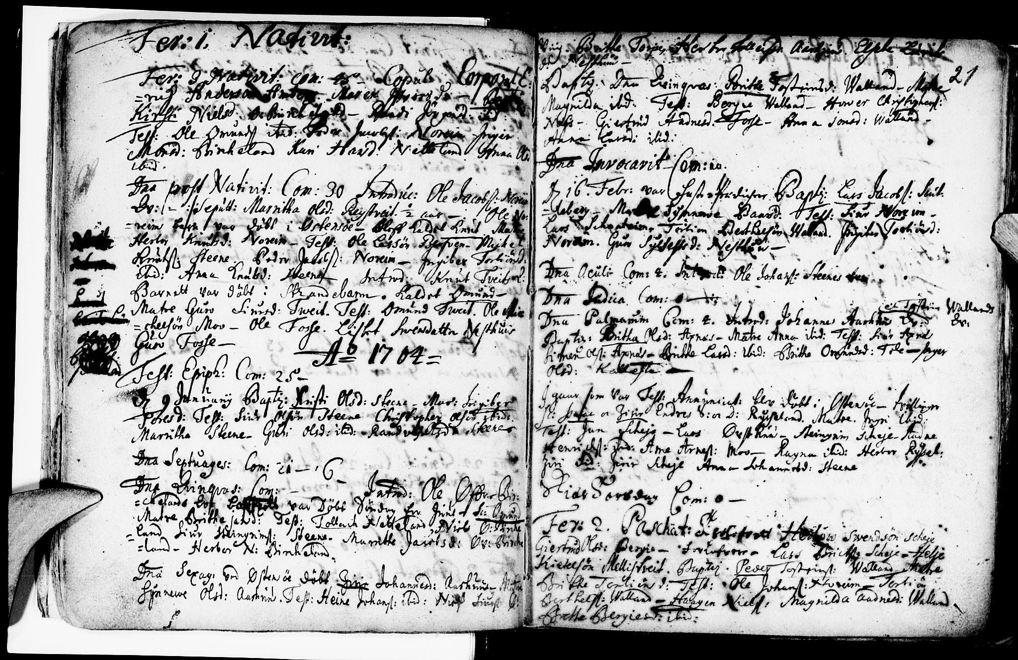 Kvam sokneprestembete, AV/SAB-A-76201/H/Haa: Parish register (official) no. A 2, 1696-1741, p. 21