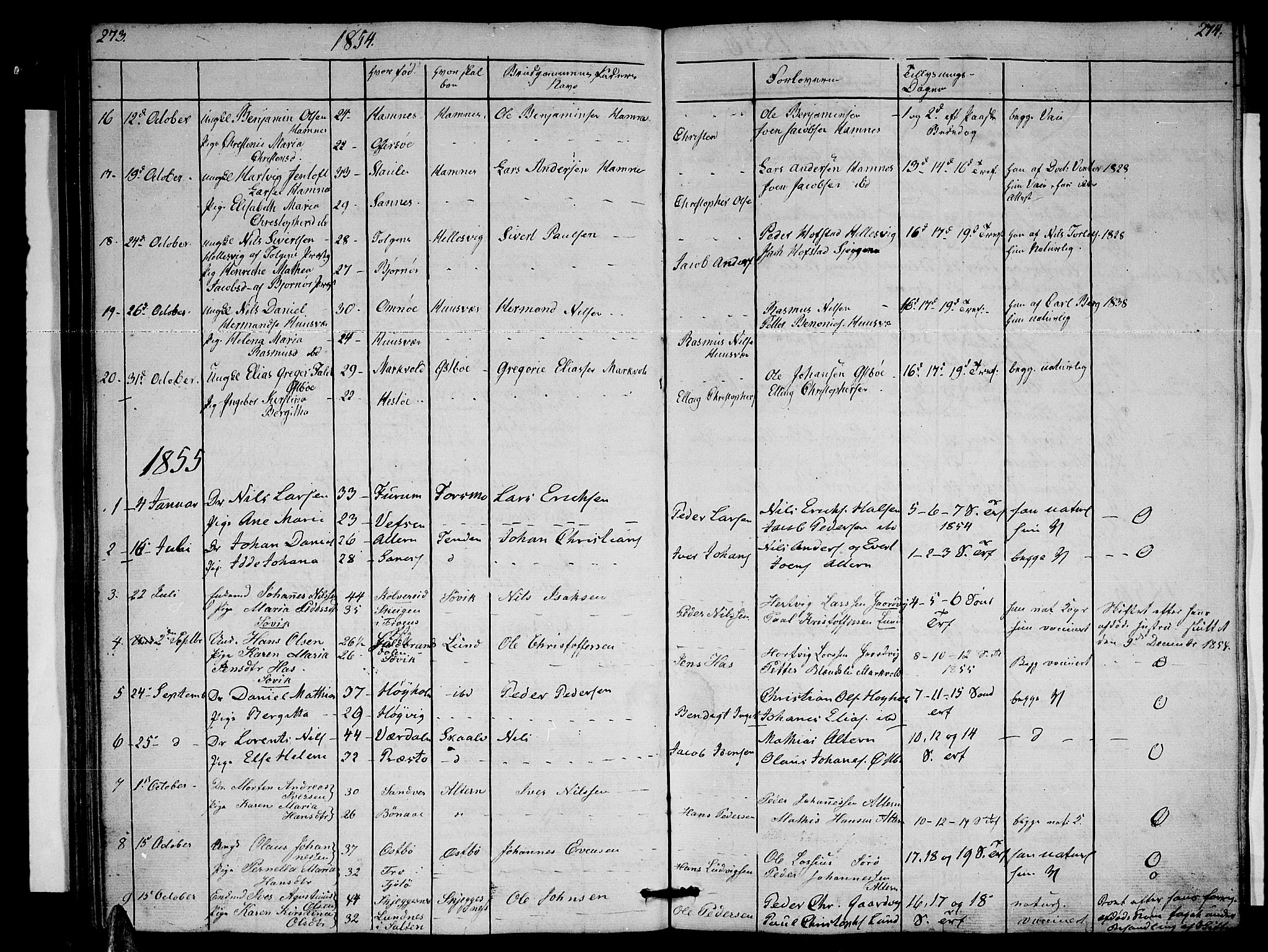 Ministerialprotokoller, klokkerbøker og fødselsregistre - Nordland, AV/SAT-A-1459/830/L0460: Parish register (copy) no. 830C02, 1843-1865, p. 273-274