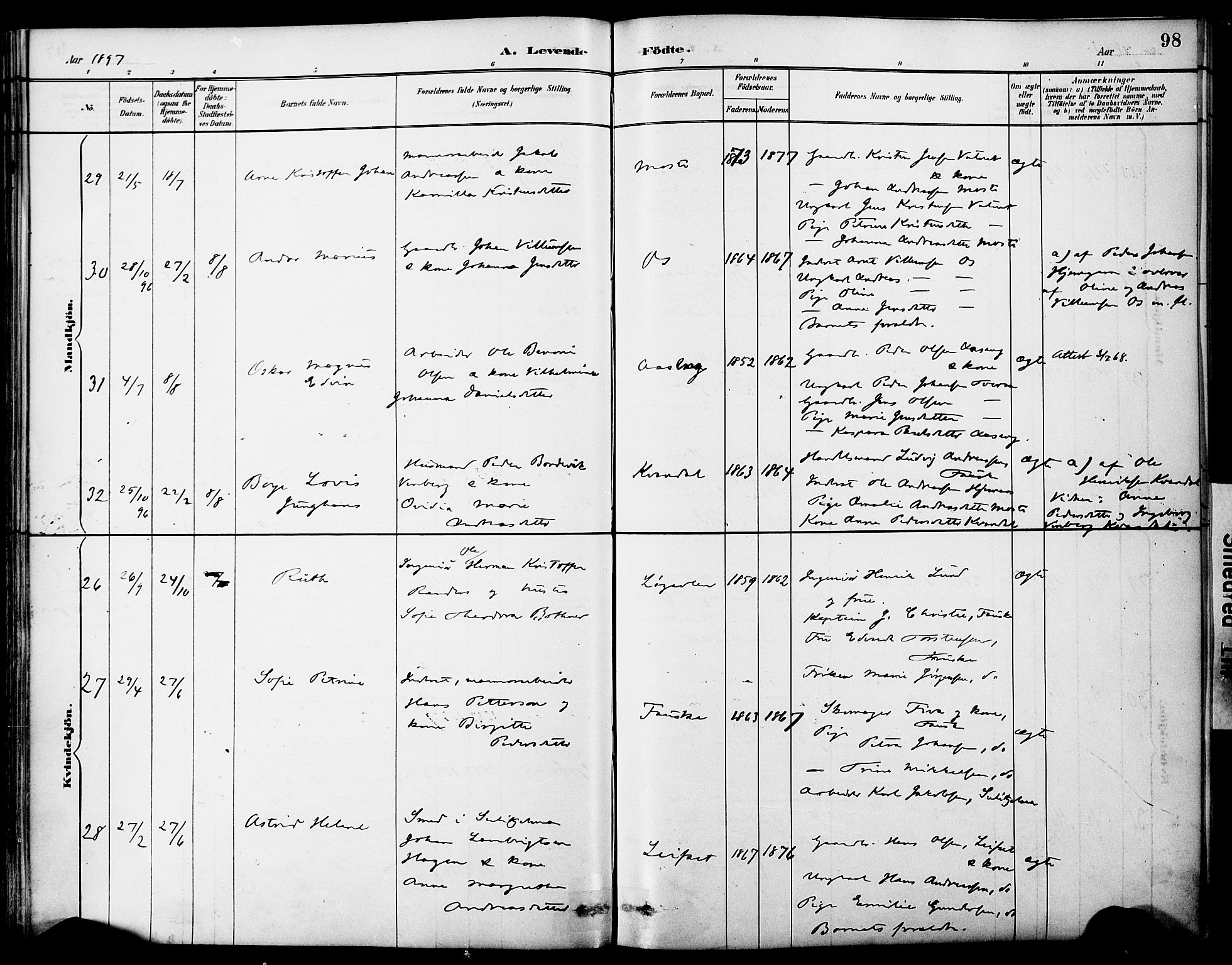 Ministerialprotokoller, klokkerbøker og fødselsregistre - Nordland, AV/SAT-A-1459/849/L0690: Parish register (official) no. 849A02, 1890-1897, p. 98