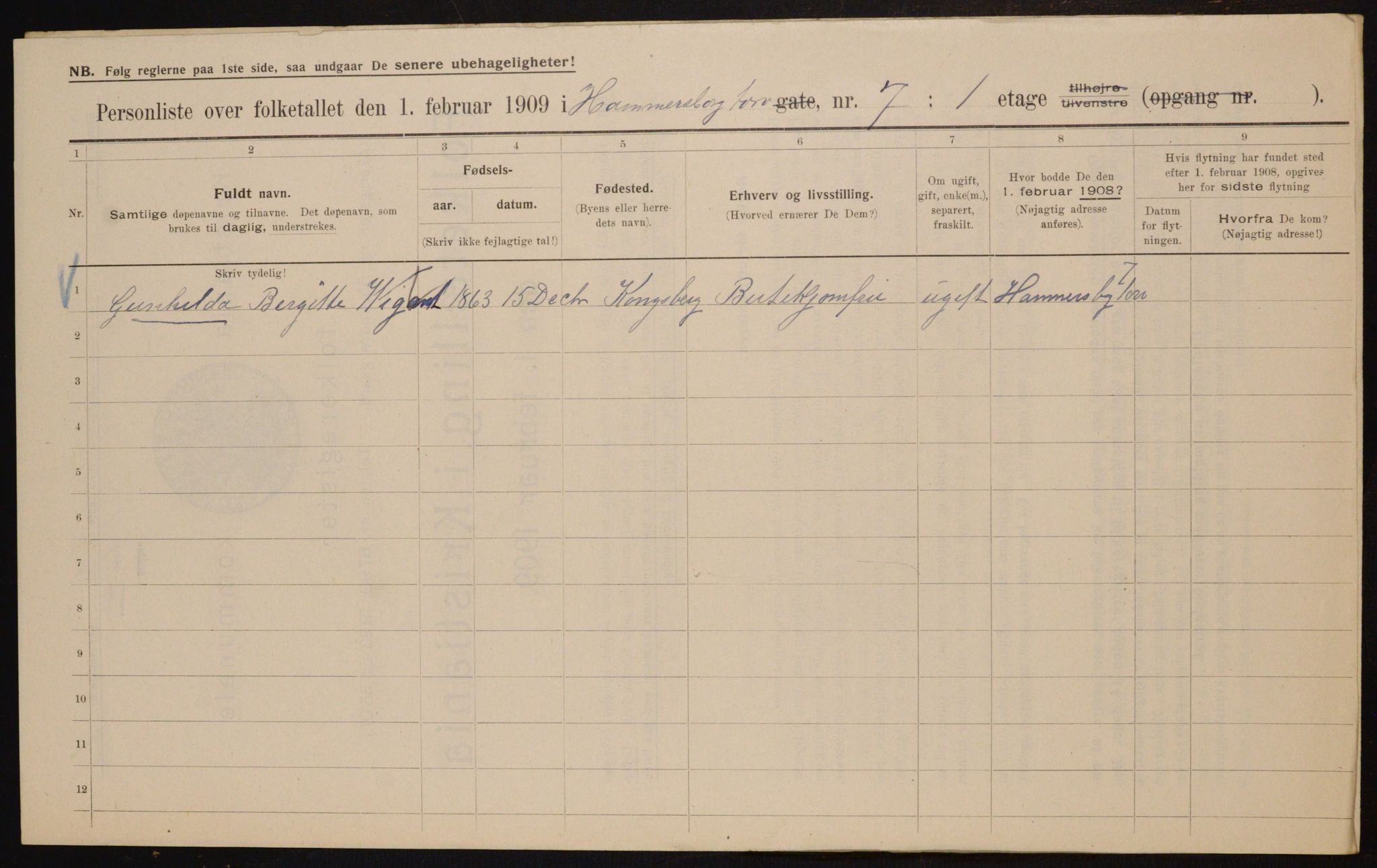 OBA, Municipal Census 1909 for Kristiania, 1909, p. 31269