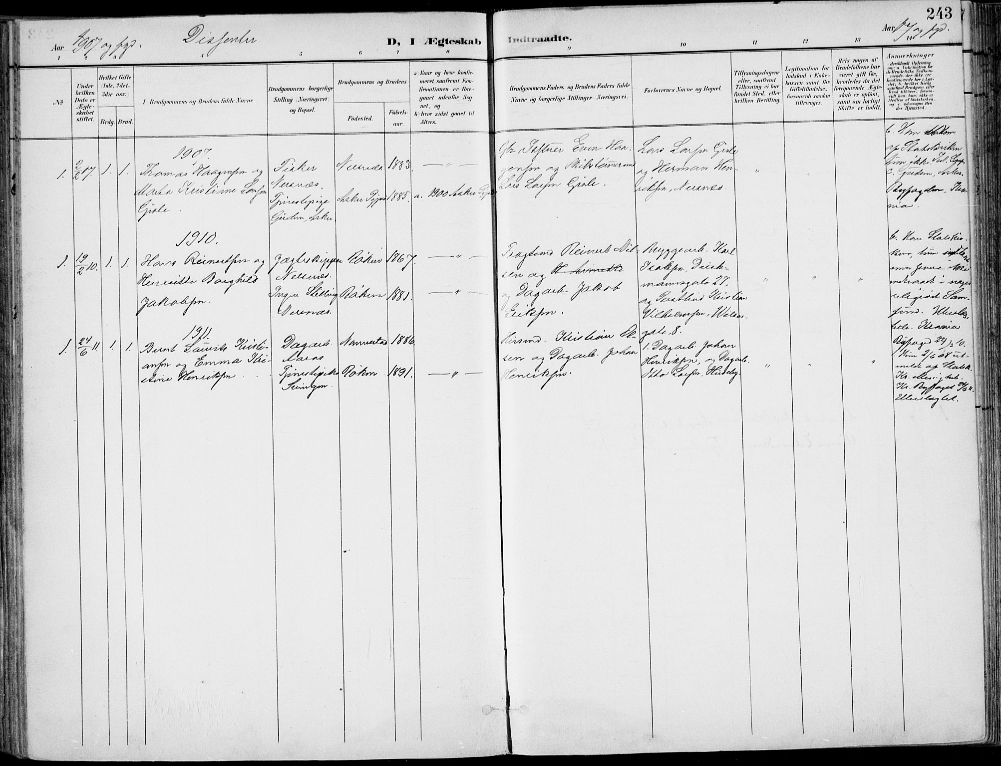 Røyken kirkebøker, AV/SAKO-A-241/F/Fa/L0009: Parish register (official) no. 9, 1898-1911, p. 243