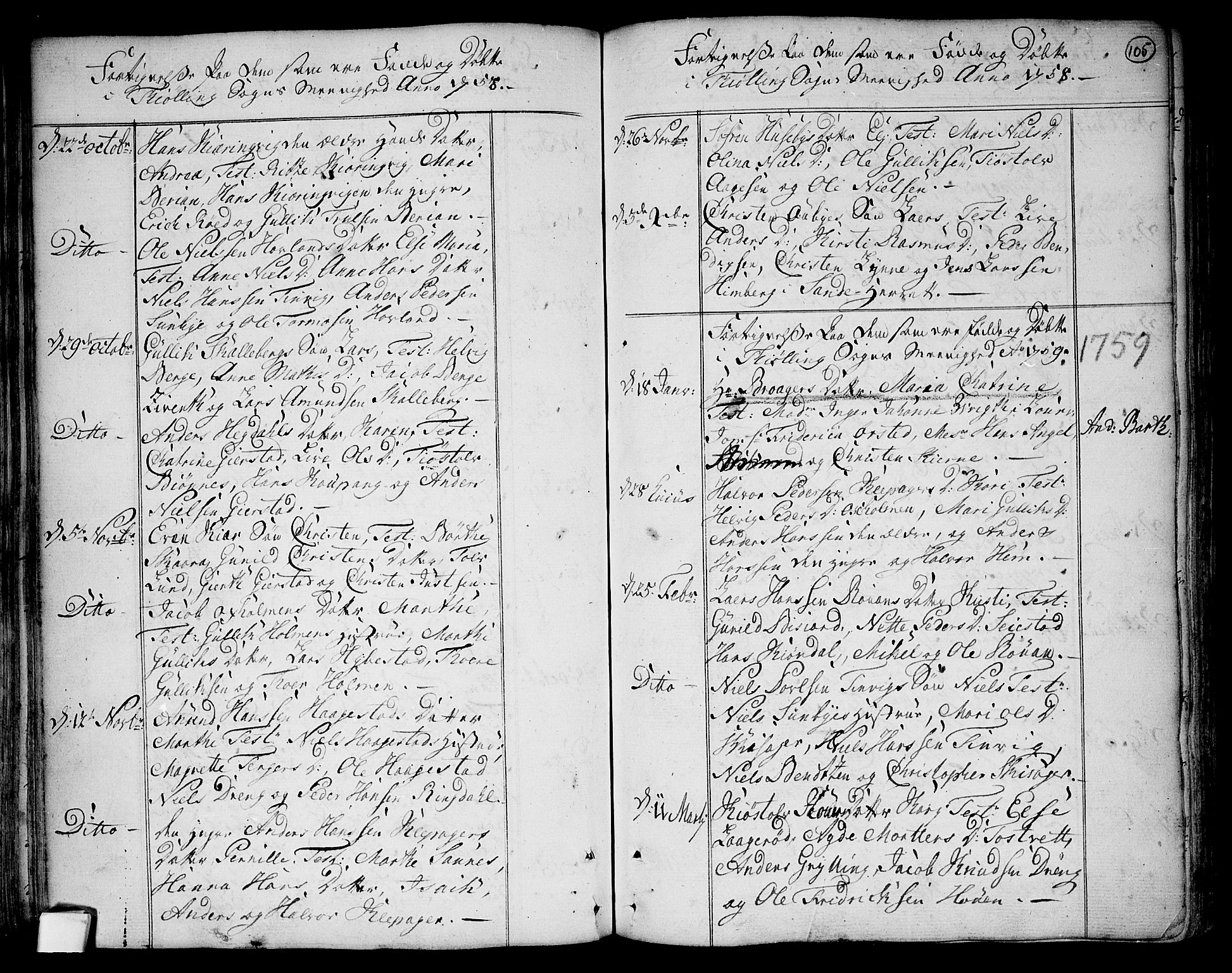 Tjølling kirkebøker, AV/SAKO-A-60/F/Fa/L0003: Parish register (official) no. 3, 1735-1778, p. 105