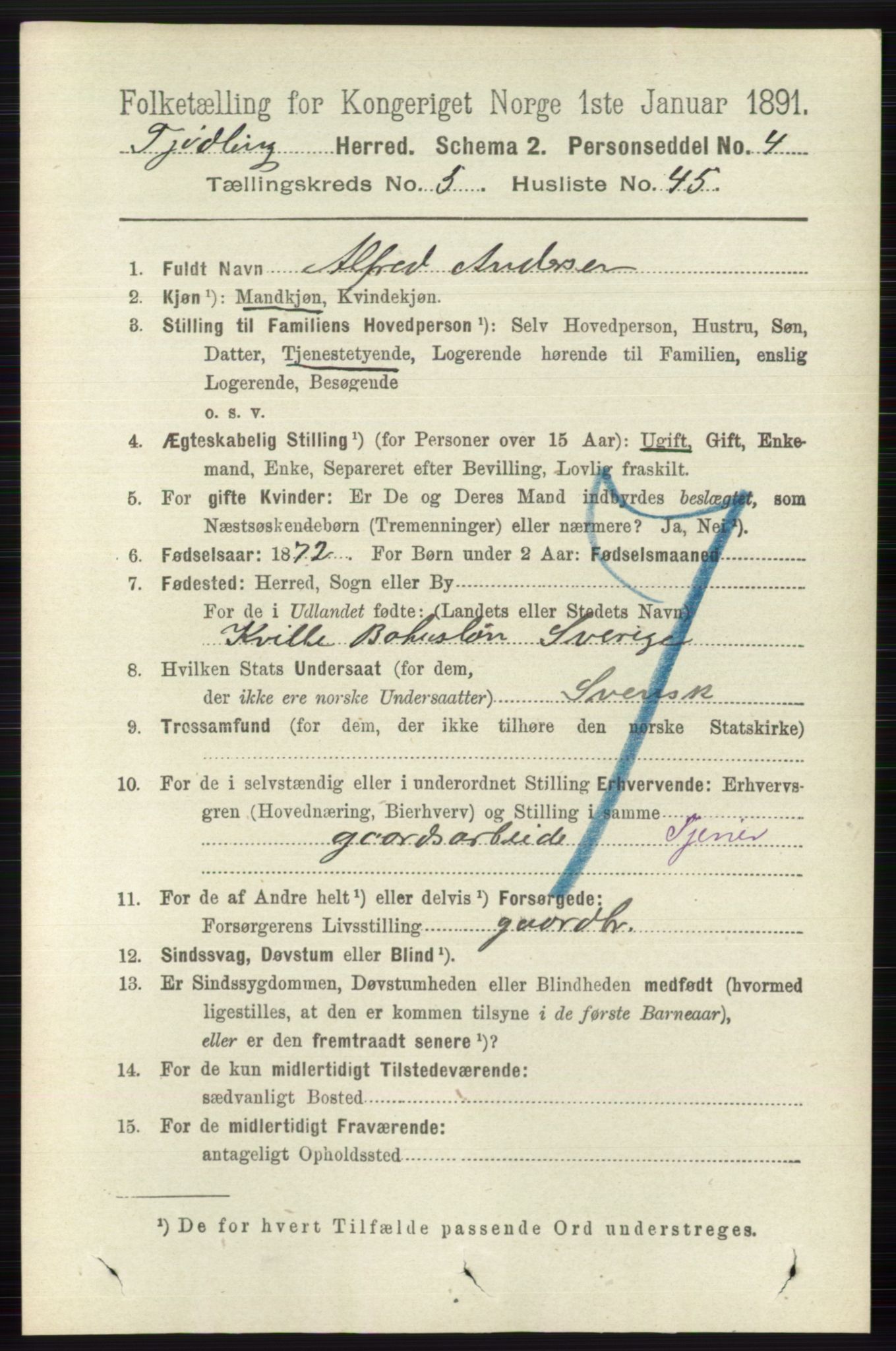 RA, 1891 census for 0725 Tjølling, 1891, p. 2267