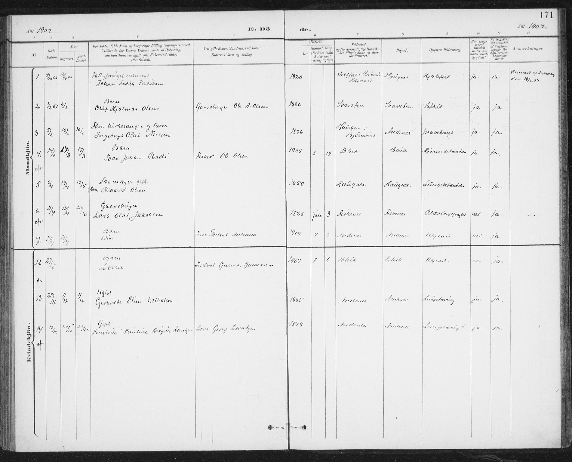 Ministerialprotokoller, klokkerbøker og fødselsregistre - Nordland, AV/SAT-A-1459/899/L1437: Parish register (official) no. 899A05, 1897-1908, p. 171