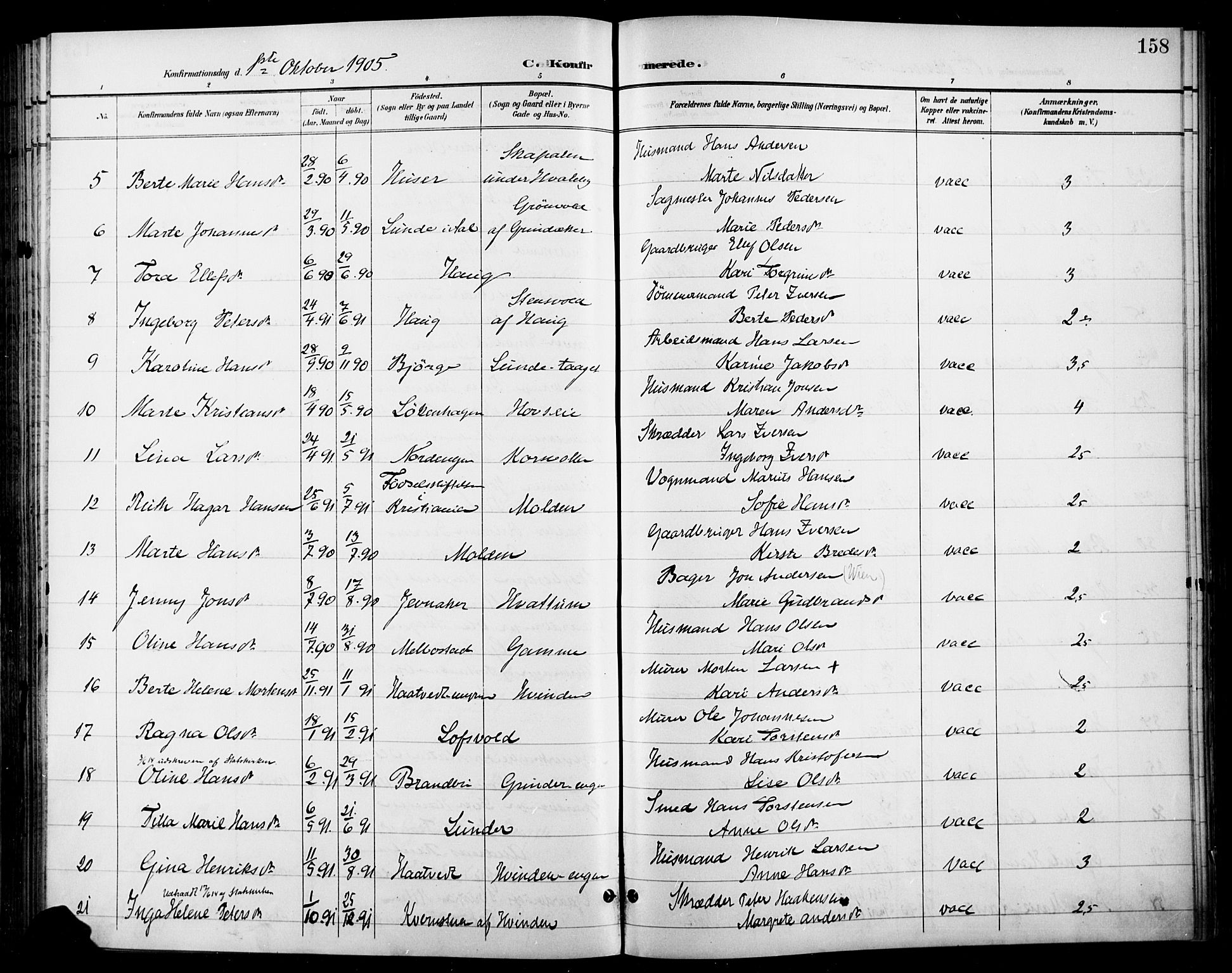 Gran prestekontor, SAH/PREST-112/H/Ha/Haa/L0019: Parish register (official) no. 19, 1898-1907, p. 158