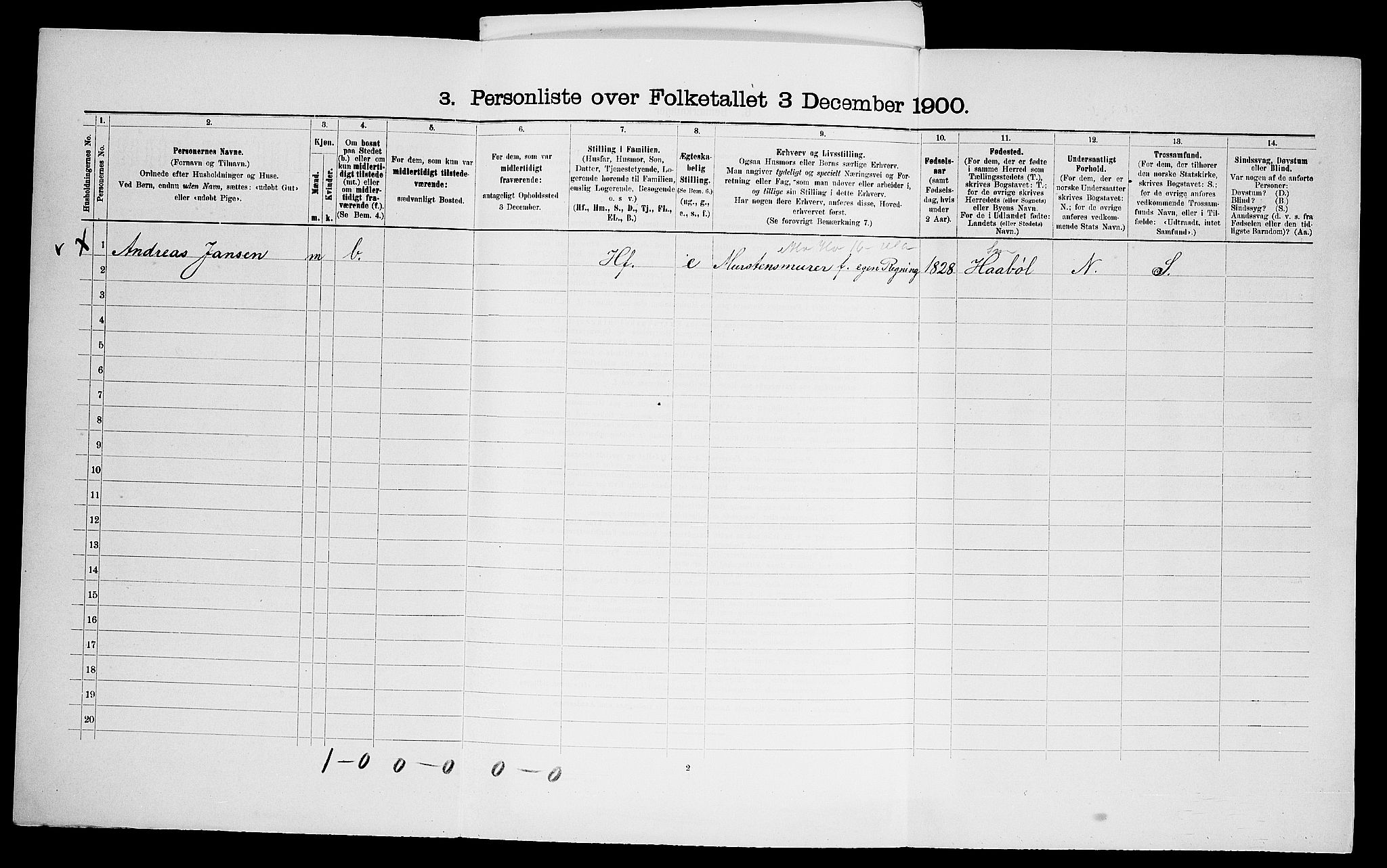 SAO, 1900 census for Vestby, 1900