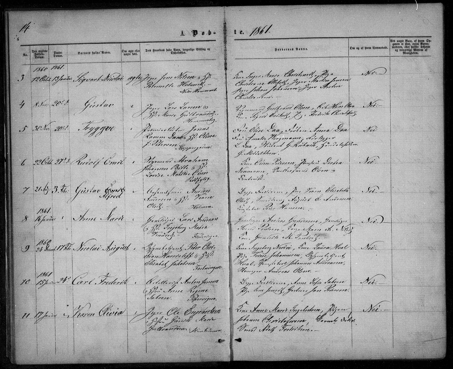 Garnisonsmenigheten Kirkebøker, SAO/A-10846/G/Ga/L0006: Parish register (copy) no. 6, 1860-1880, p. 14
