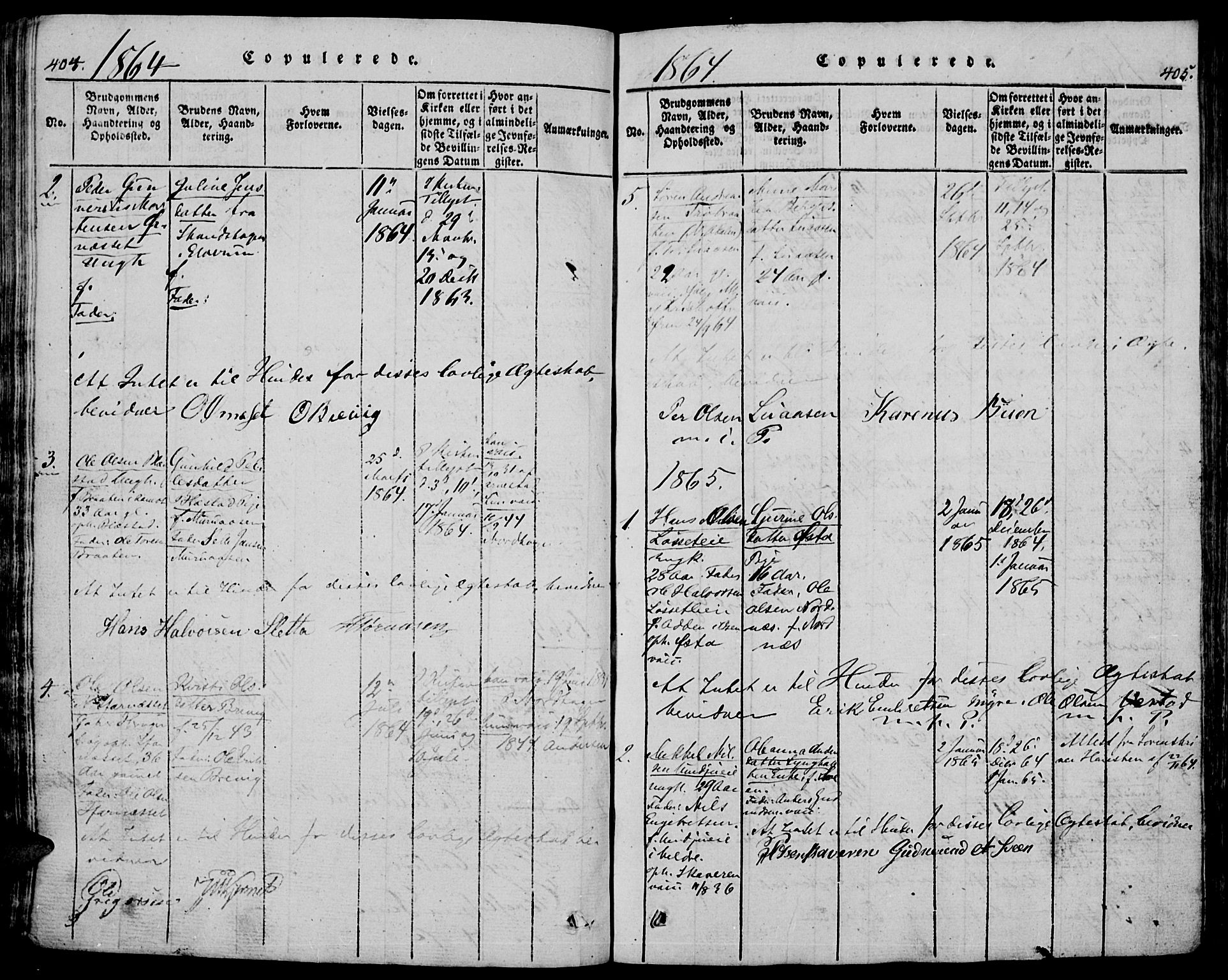 Trysil prestekontor, AV/SAH-PREST-046/H/Ha/Hab/L0005: Parish register (copy) no. 5, 1814-1877, p. 404-405