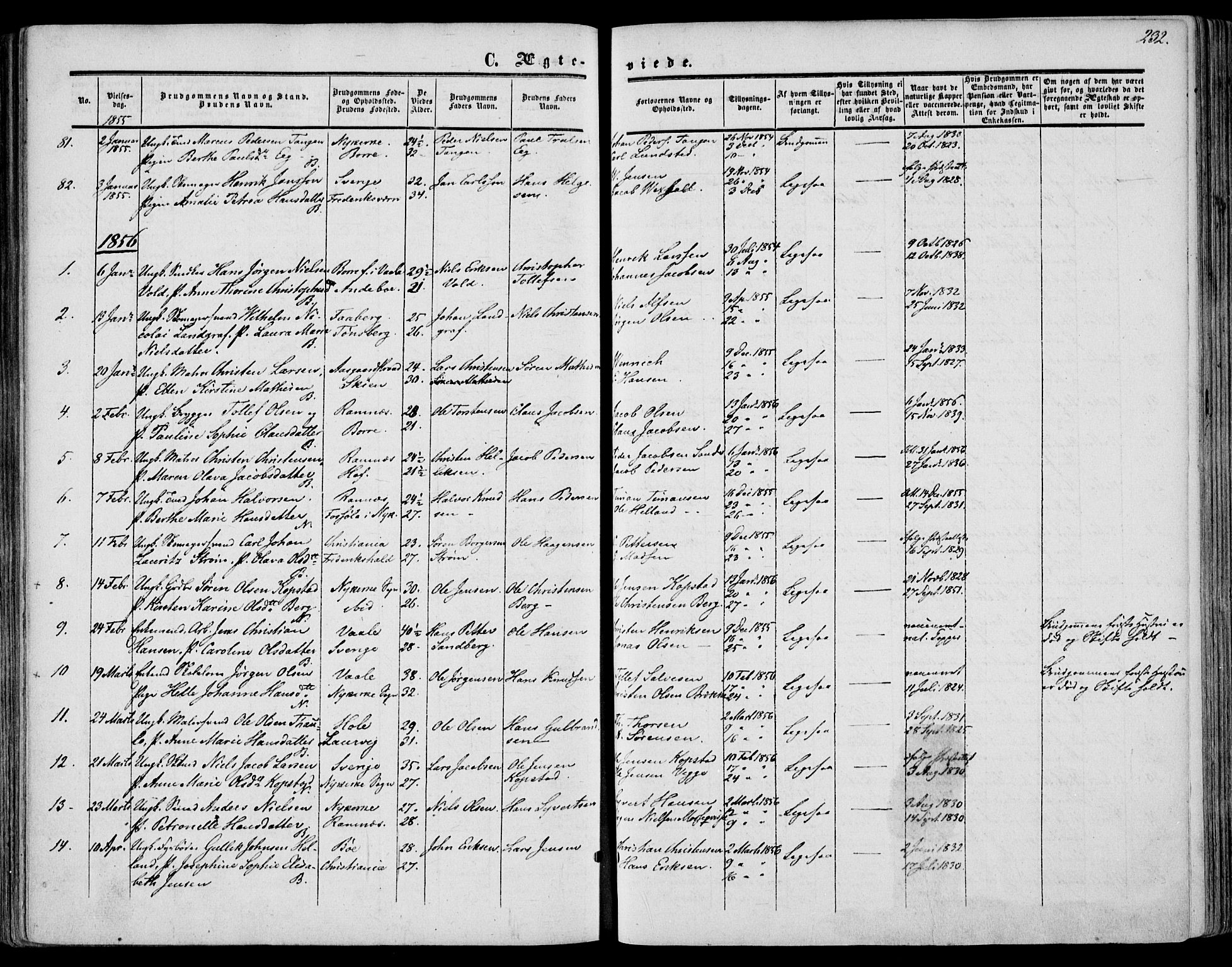 Borre kirkebøker, AV/SAKO-A-338/F/Fa/L0006: Parish register (official) no. I 6, 1852-1862, p. 232