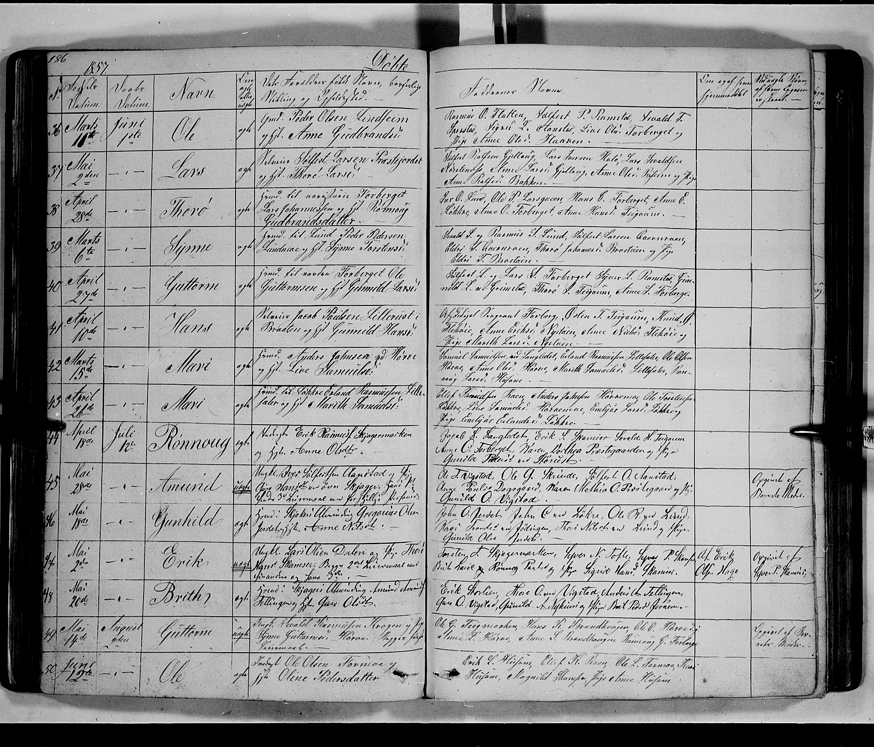 Lom prestekontor, SAH/PREST-070/L/L0004: Parish register (copy) no. 4, 1845-1864, p. 186-187