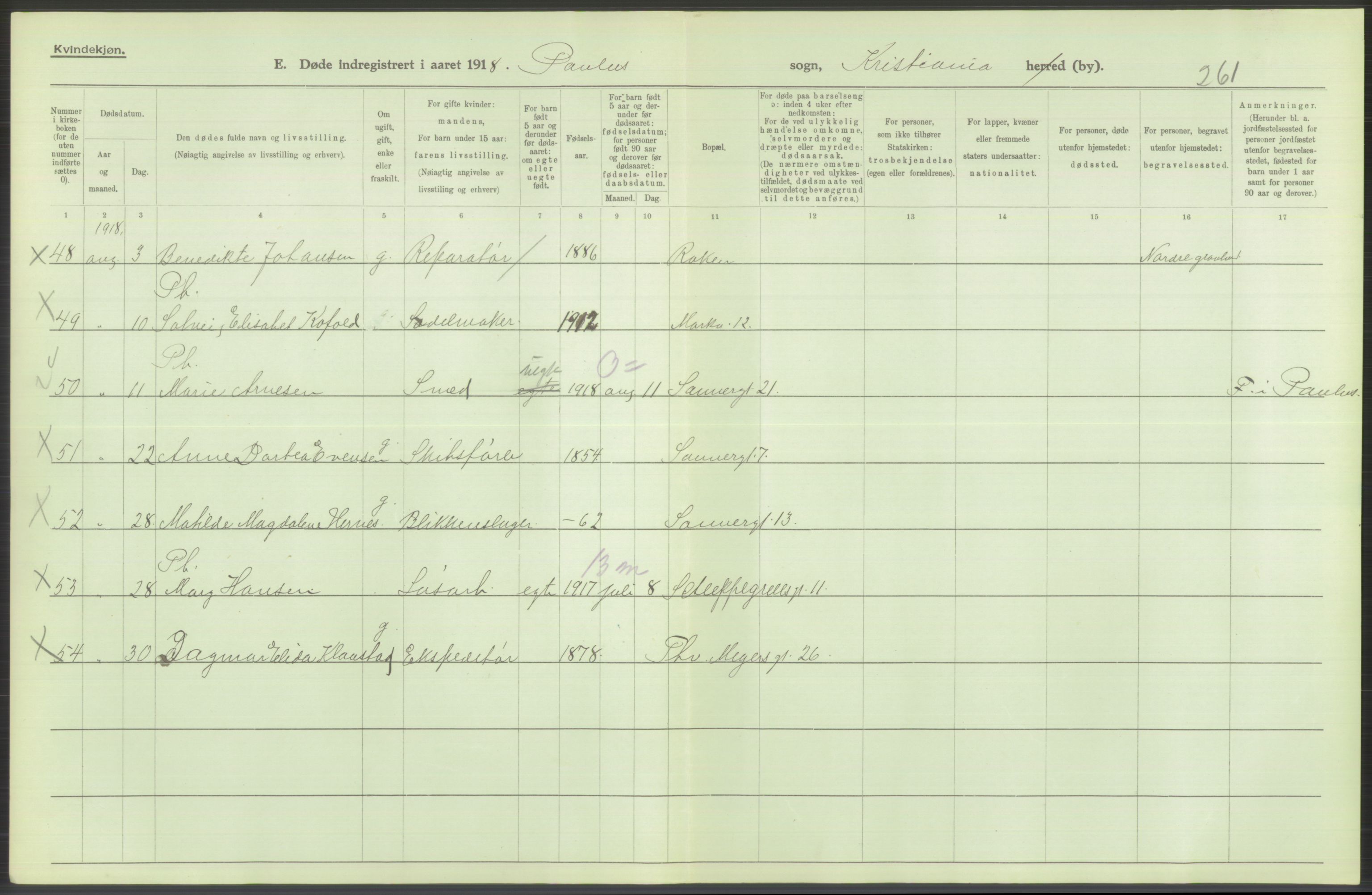 Statistisk sentralbyrå, Sosiodemografiske emner, Befolkning, AV/RA-S-2228/D/Df/Dfb/Dfbh/L0010: Kristiania: Døde, 1918, p. 668