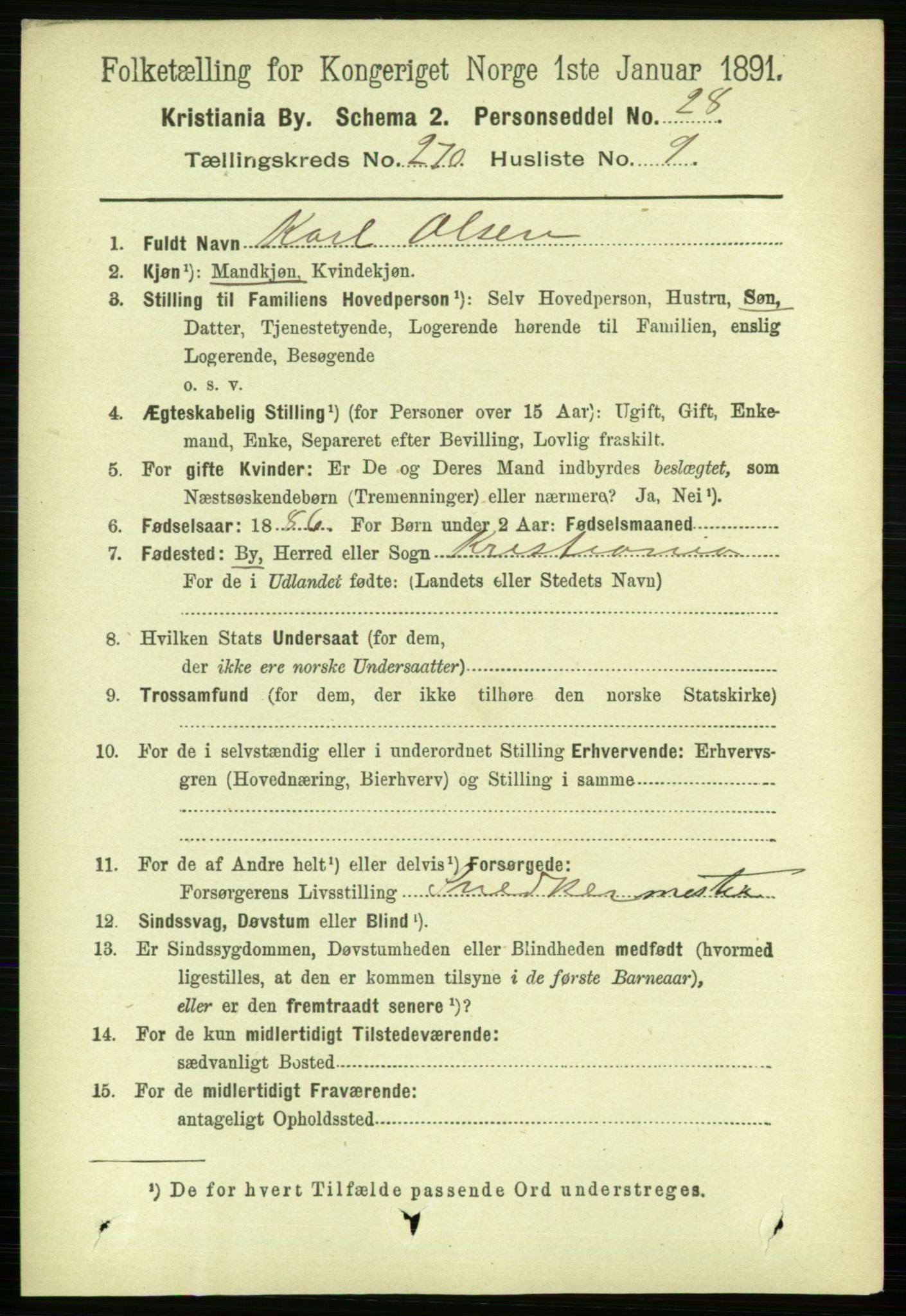 RA, 1891 census for 0301 Kristiania, 1891, p. 164226