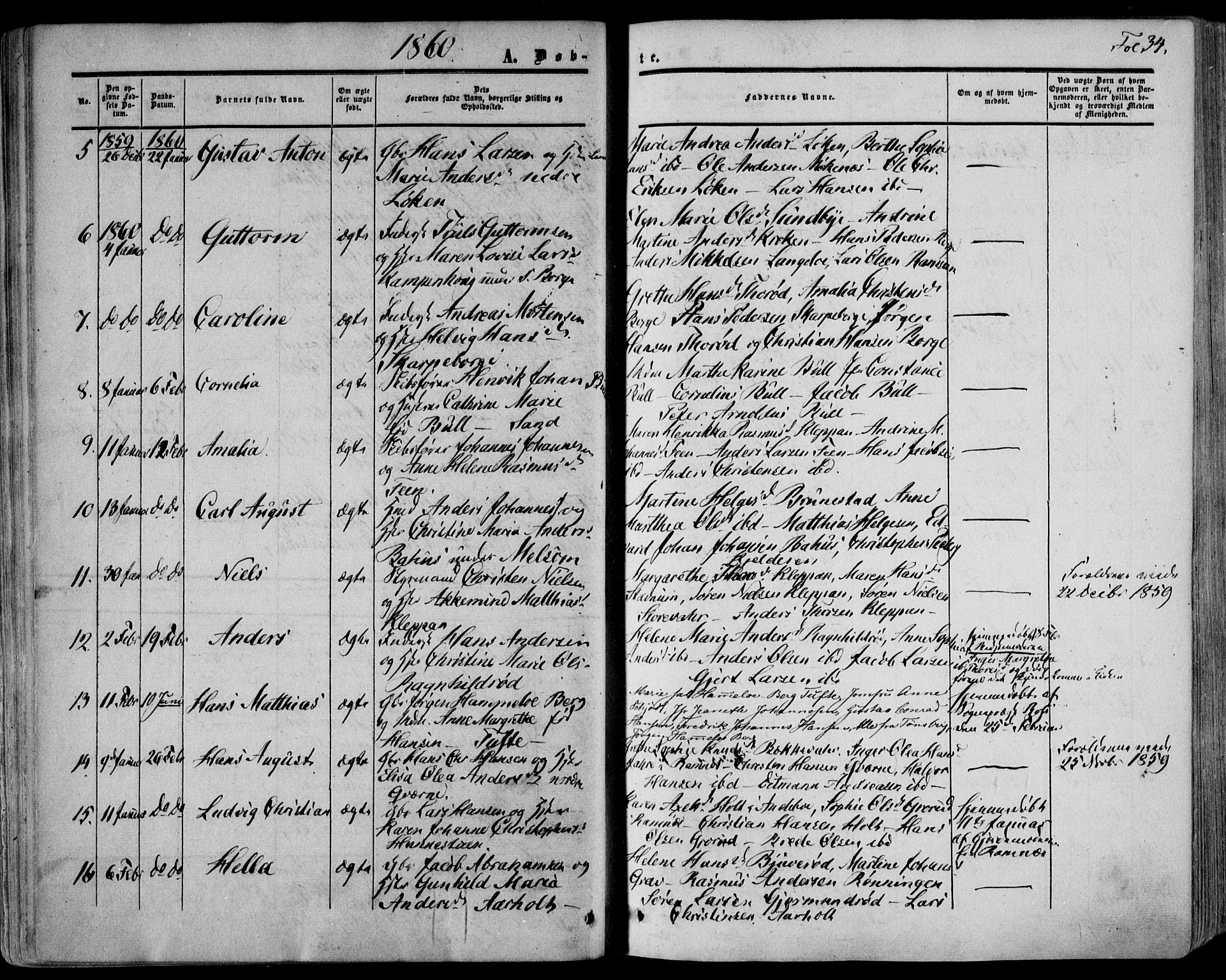 Stokke kirkebøker, AV/SAKO-A-320/F/Fa/L0008: Parish register (official) no. I 8, 1858-1871, p. 34