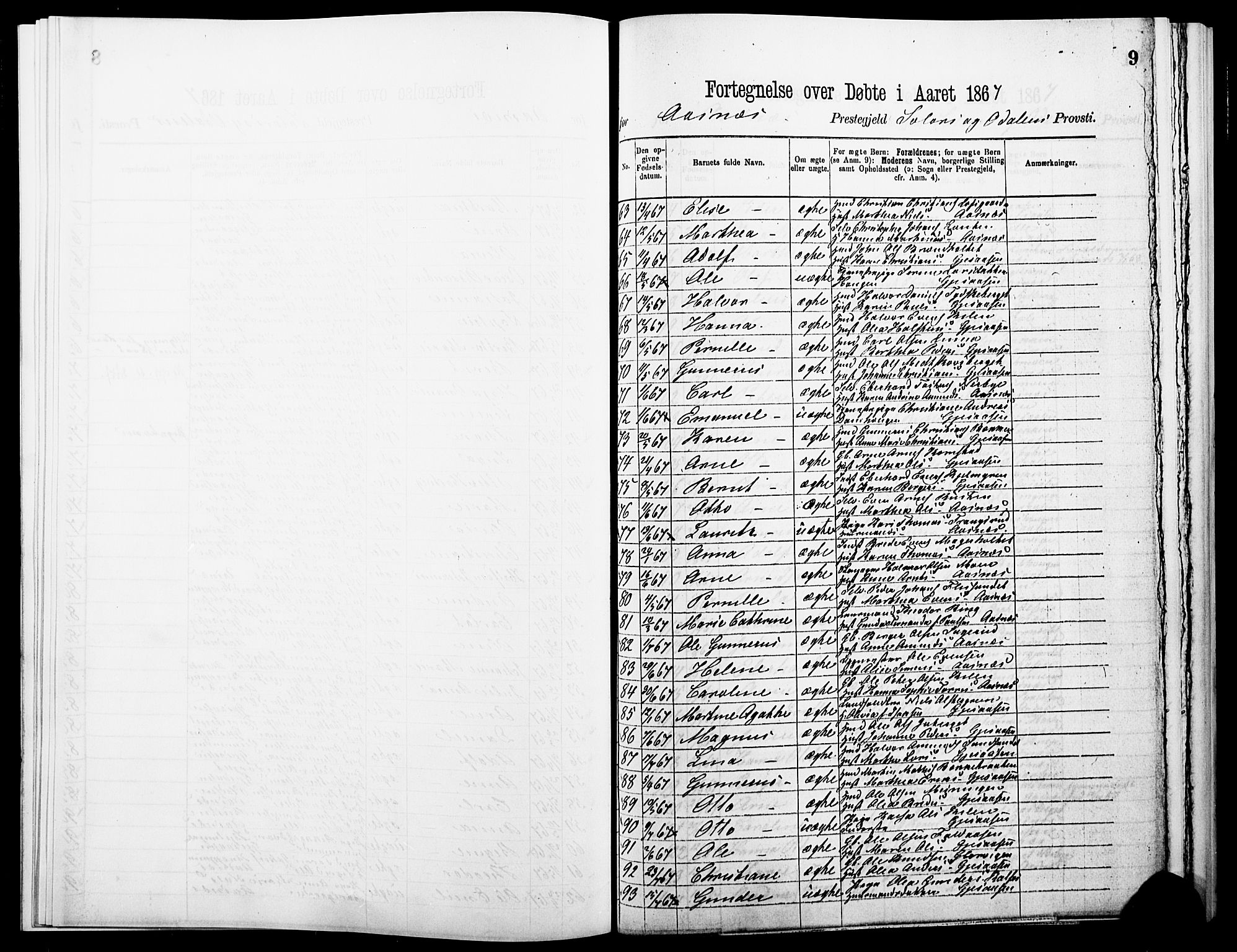 Åsnes prestekontor, SAH/PREST-042/H/Ha/Haa/L0000A: Parish register (official), 1866-1872, p. 9