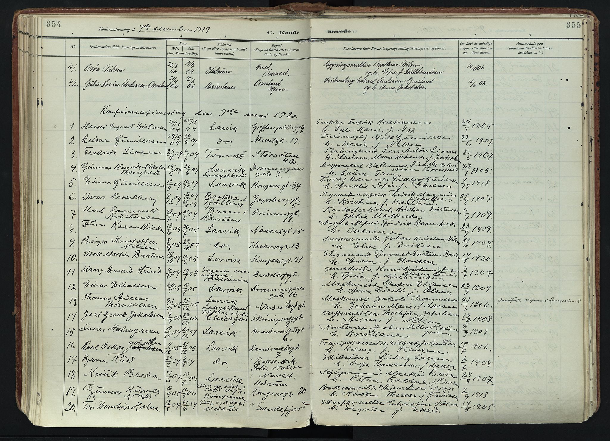 Larvik kirkebøker, SAKO/A-352/F/Fa/L0011: Parish register (official) no. I 11, 1902-1922, p. 354-355