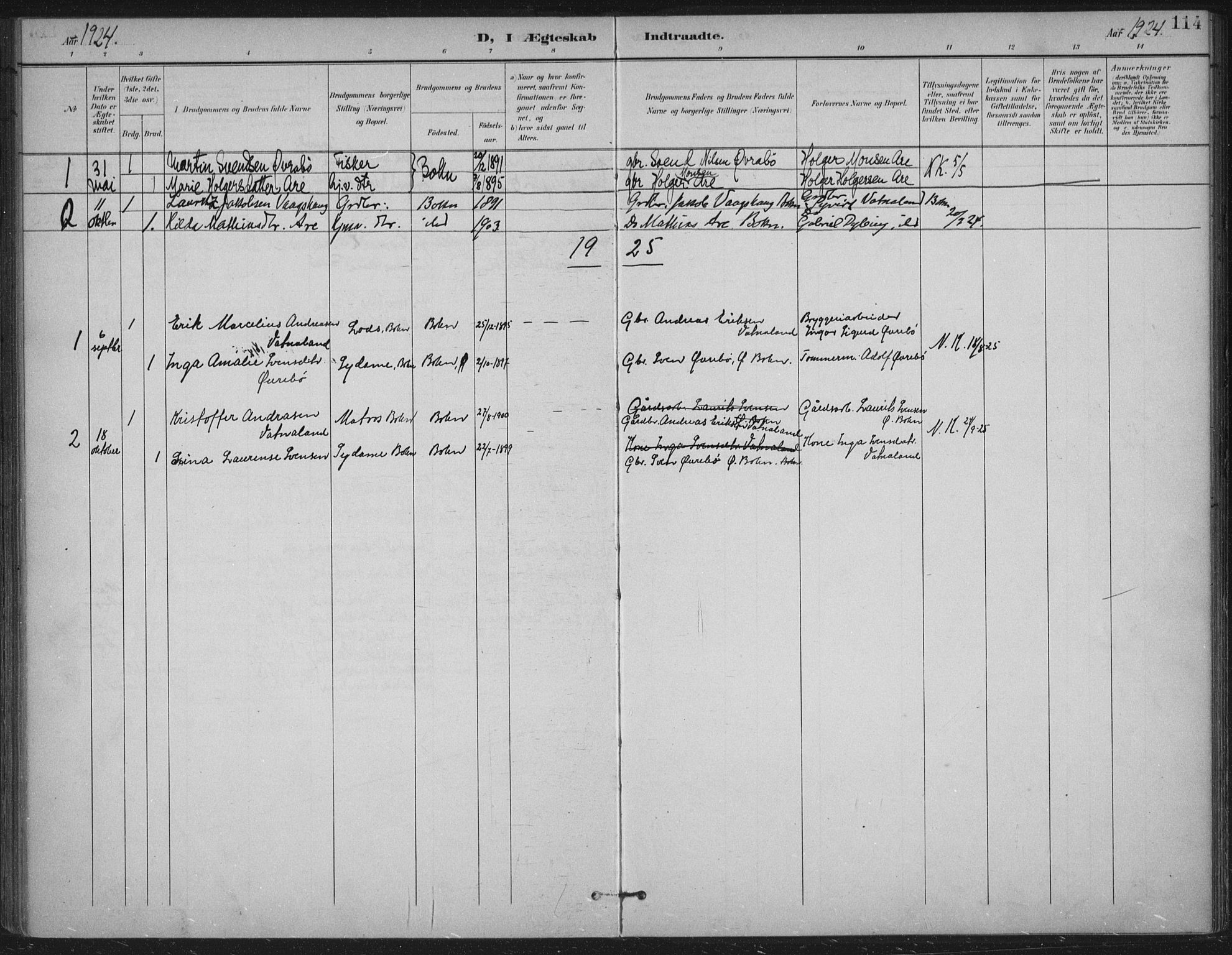 Tysvær sokneprestkontor, AV/SAST-A -101864/H/Ha/Haa/L0009: Parish register (official) no. A 9, 1898-1925, p. 114