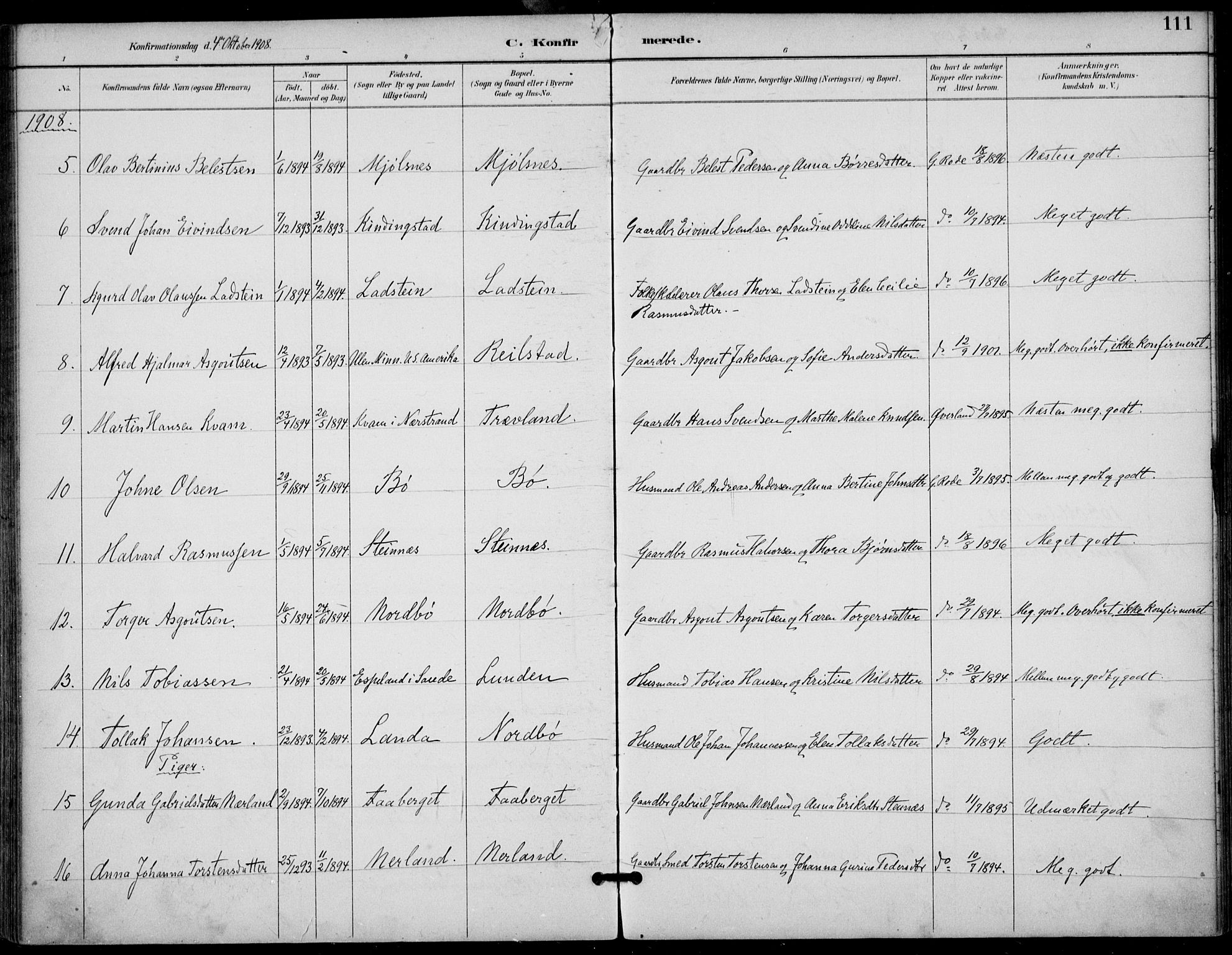 Finnøy sokneprestkontor, SAST/A-101825/H/Ha/Haa/L0011: Parish register (official) no. A 11, 1891-1910, p. 111