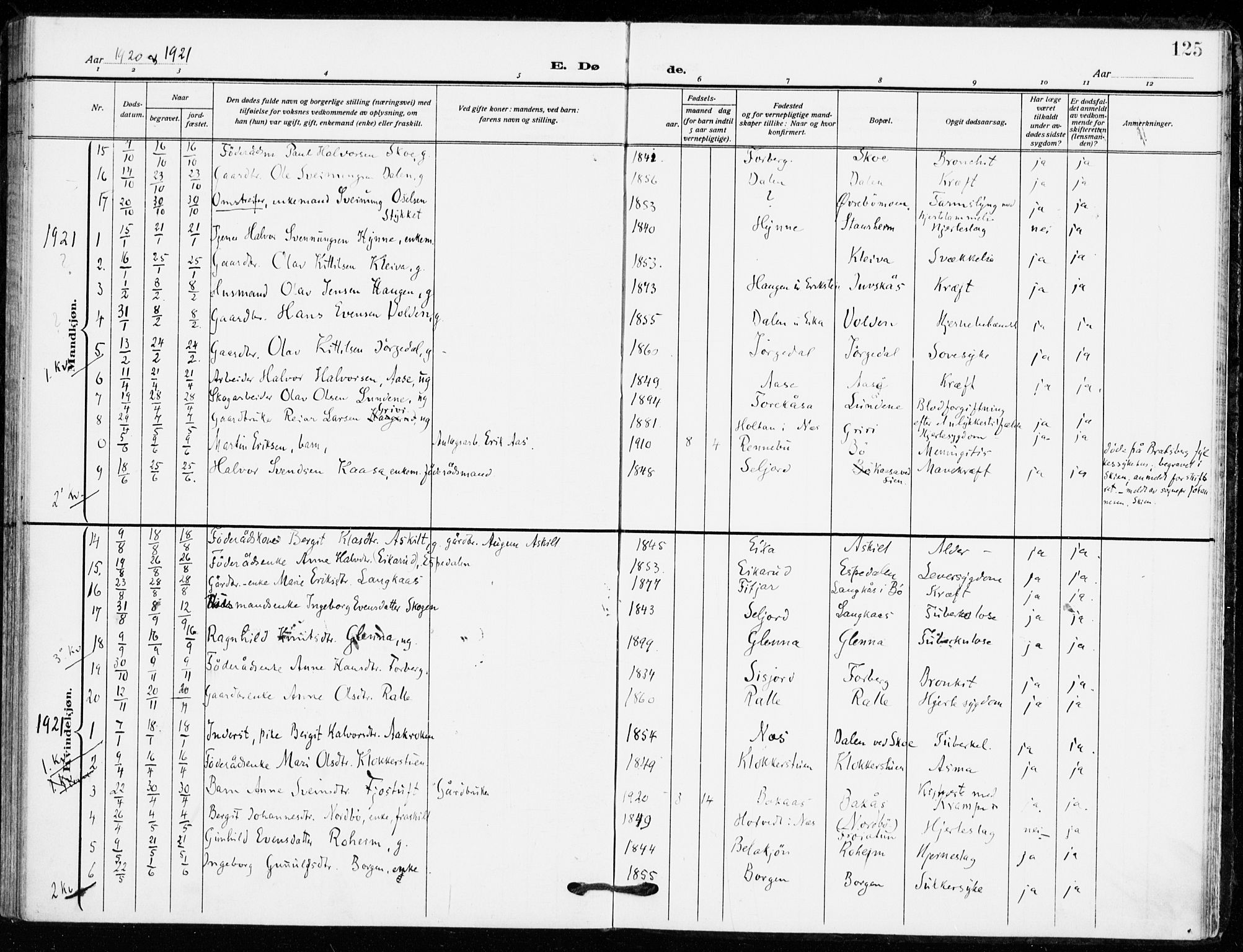 Bø kirkebøker, SAKO/A-257/F/Fa/L0013: Parish register (official) no. 13, 1909-1921, p. 125