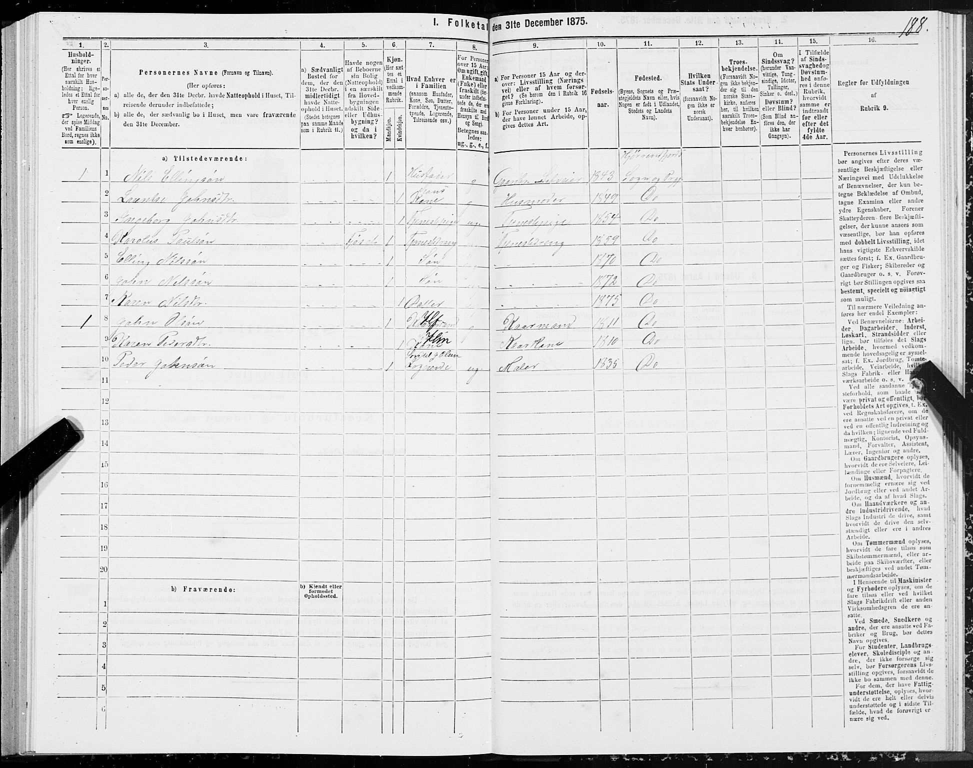 SAT, 1875 census for 1522P Hjørundfjord, 1875, p. 1188