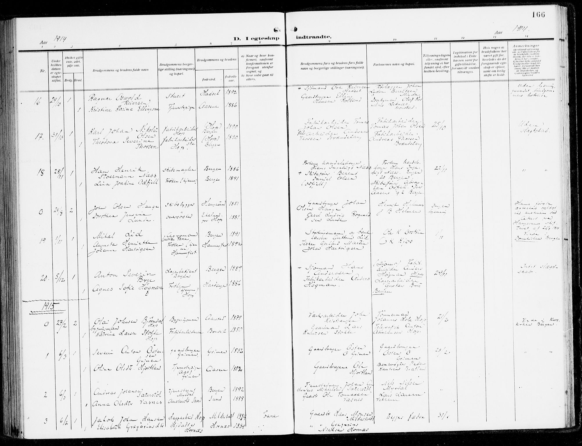 Fana Sokneprestembete, SAB/A-75101/H/Haa/Haai/L0004: Parish register (official) no. I 4, 1912-1933, p. 166