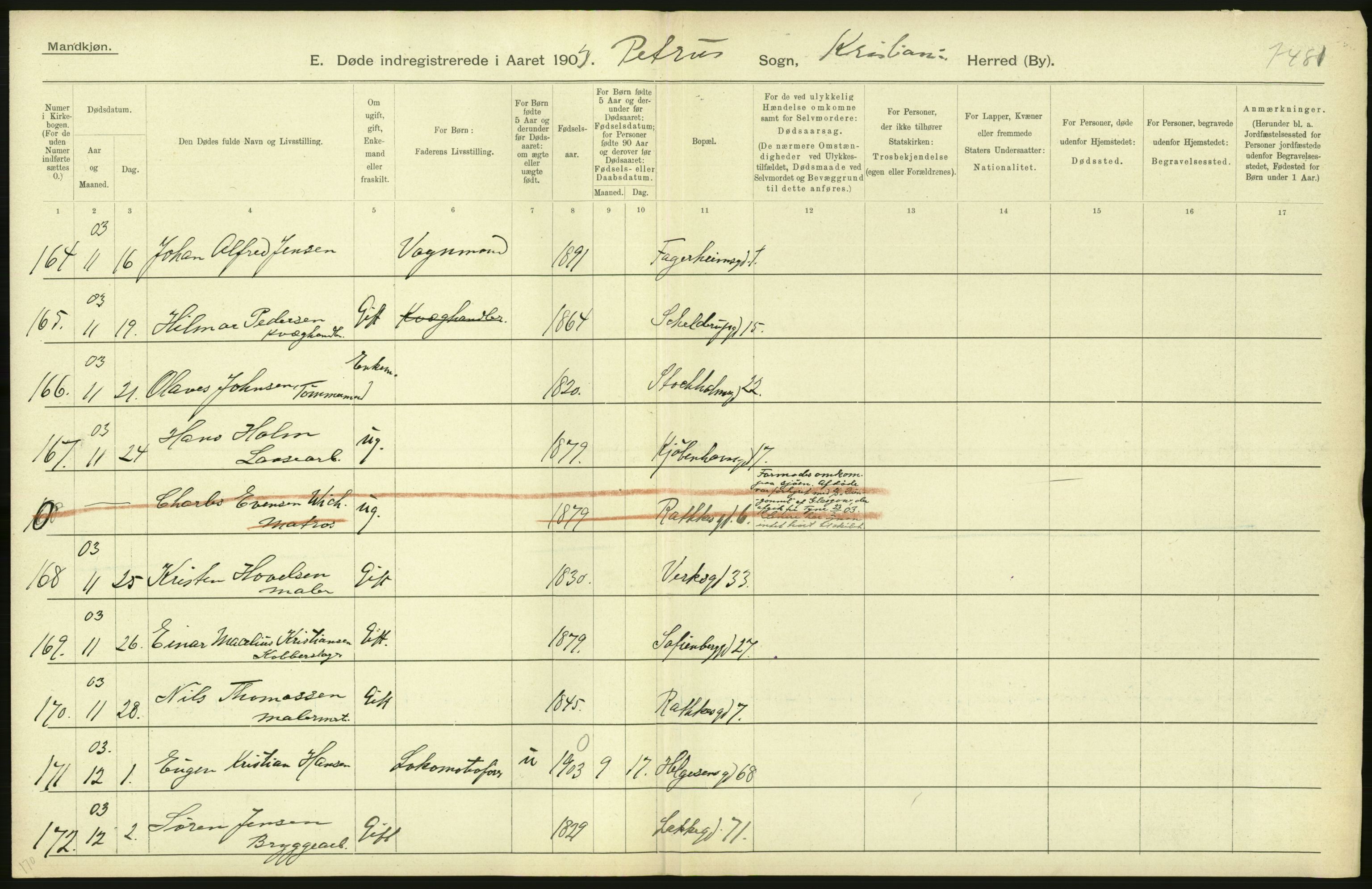 Statistisk sentralbyrå, Sosiodemografiske emner, Befolkning, AV/RA-S-2228/D/Df/Dfa/Dfaa/L0004: Kristiania: Gifte, døde, 1903, p. 364