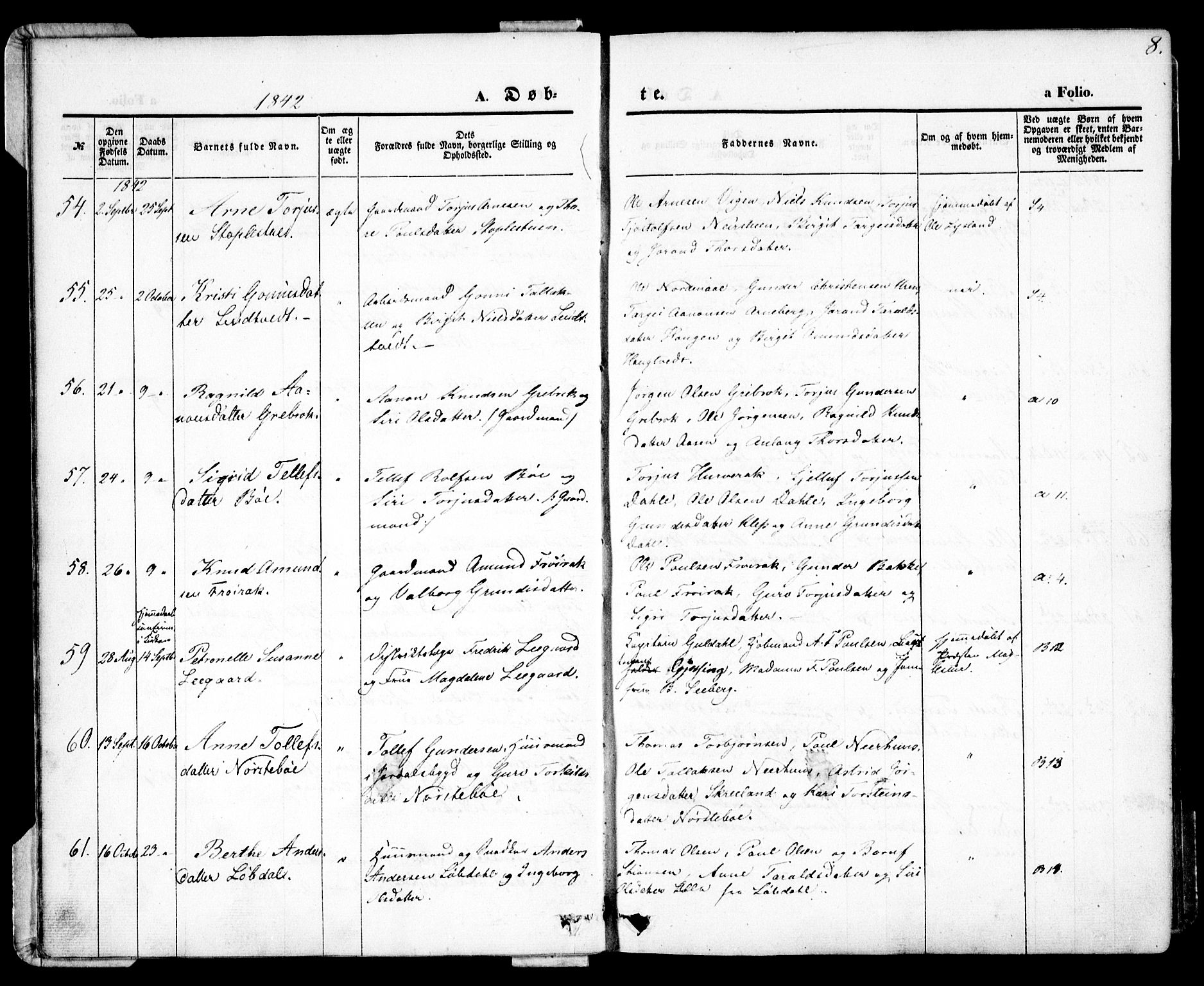 Bygland sokneprestkontor, SAK/1111-0006/F/Fa/Fab/L0004: Parish register (official) no. A 4, 1842-1858, p. 8