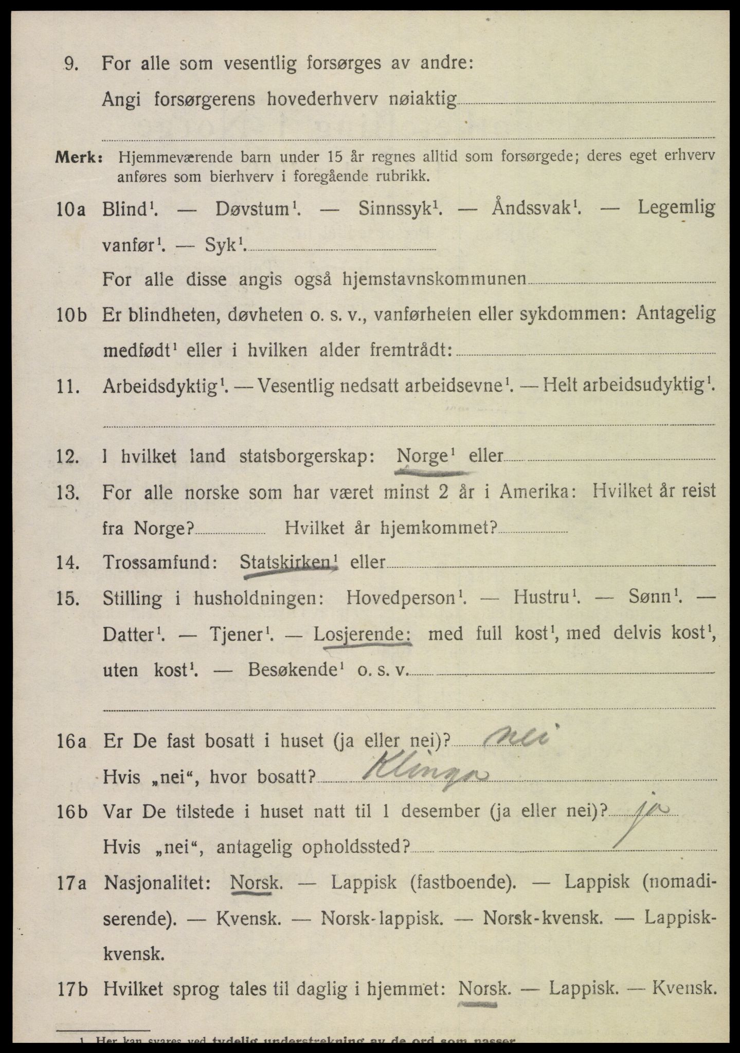 SAT, 1920 census for Klinga, 1920, p. 2102