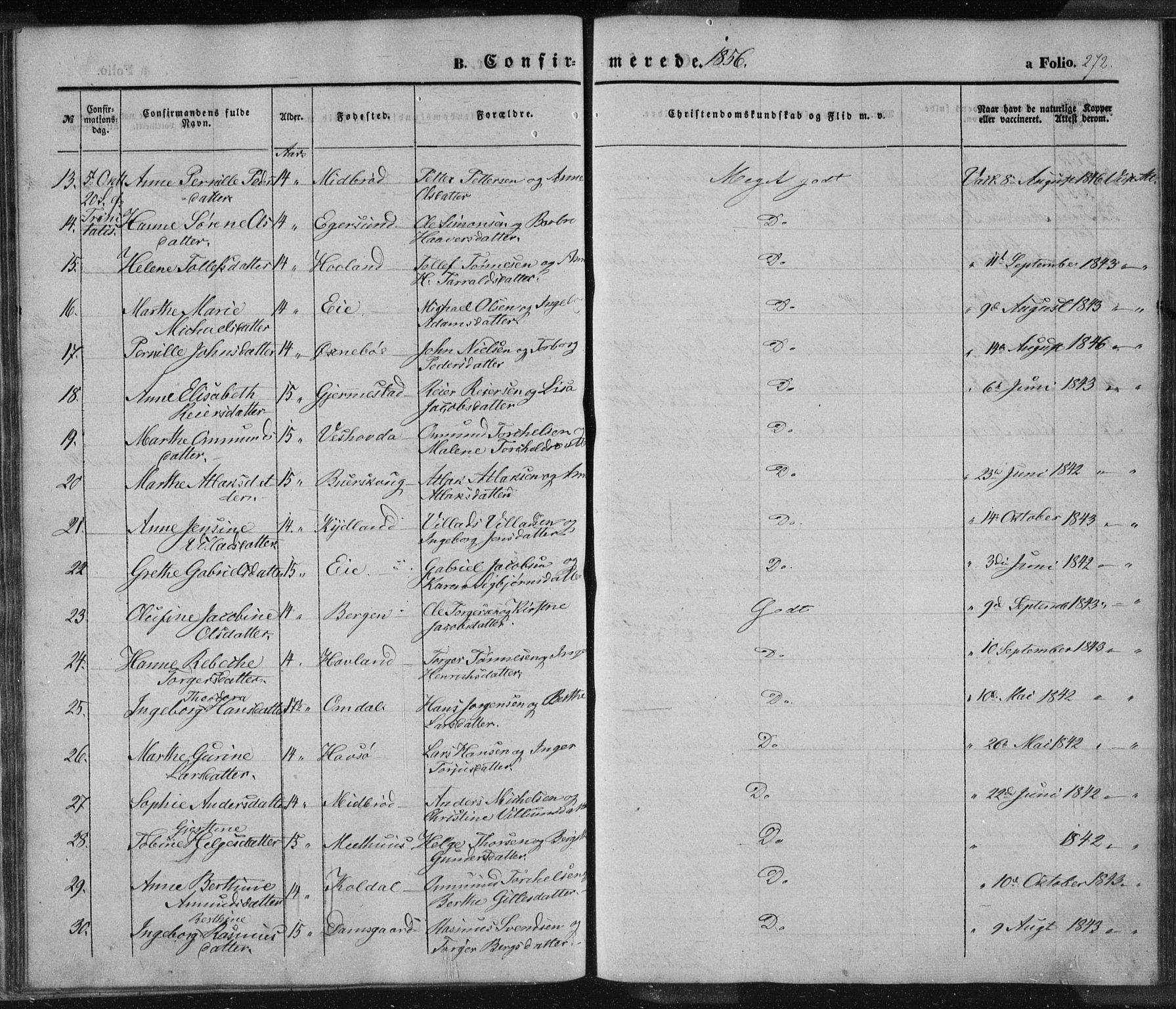 Eigersund sokneprestkontor, SAST/A-101807/S08/L0012: Parish register (official) no. A 12.1, 1850-1865, p. 272