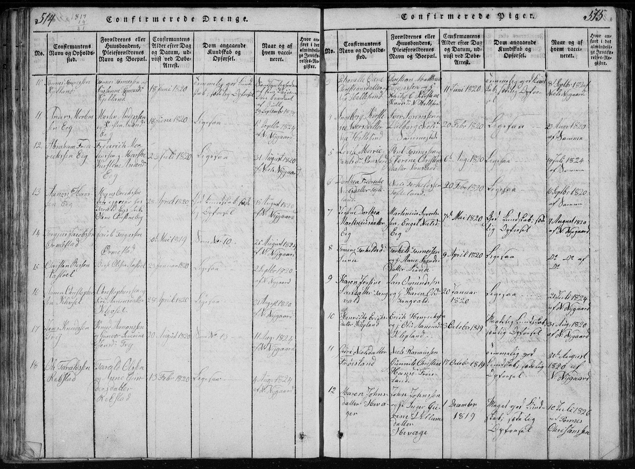Søgne sokneprestkontor, SAK/1111-0037/F/Fb/Fbb/L0002: Parish register (copy) no. B 2, 1821-1838, p. 514-515
