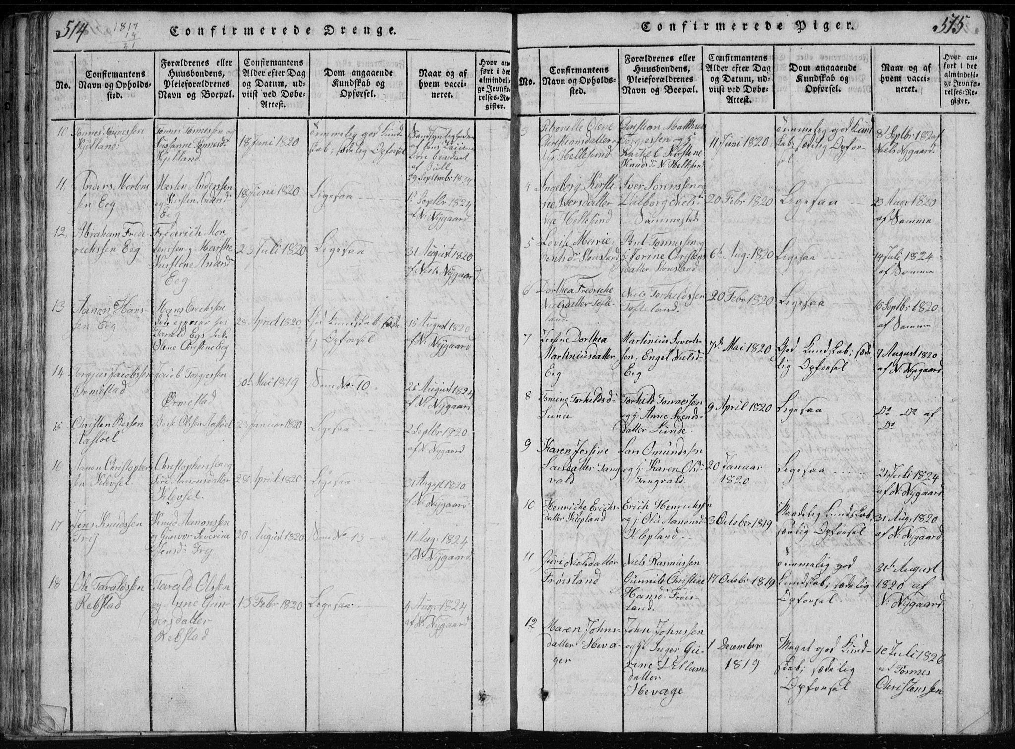 Søgne sokneprestkontor, AV/SAK-1111-0037/F/Fb/Fbb/L0002: Parish register (copy) no. B 2, 1821-1838, p. 514-515