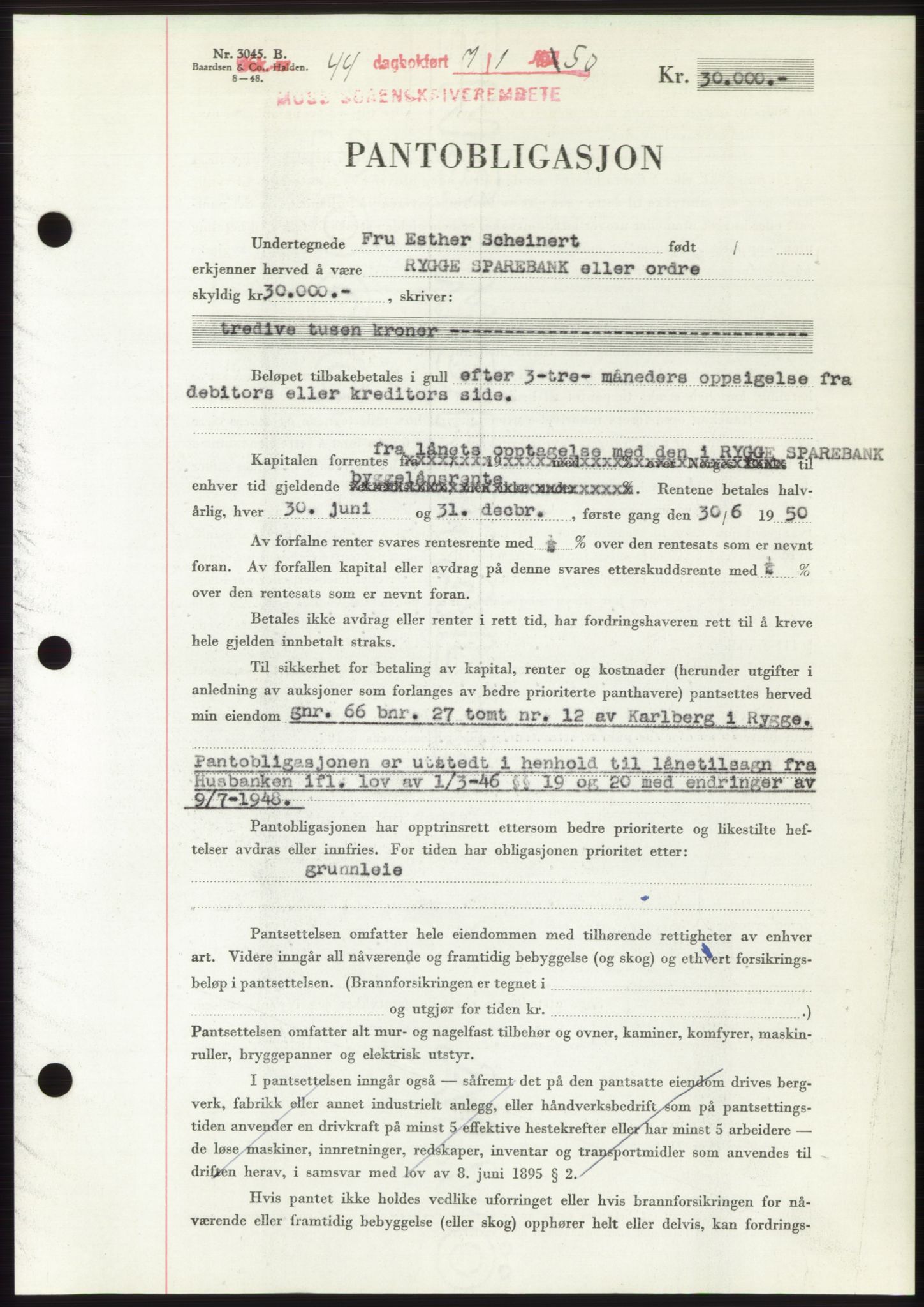 Moss sorenskriveri, SAO/A-10168: Mortgage book no. B23, 1949-1950, Diary no: : 44/1950