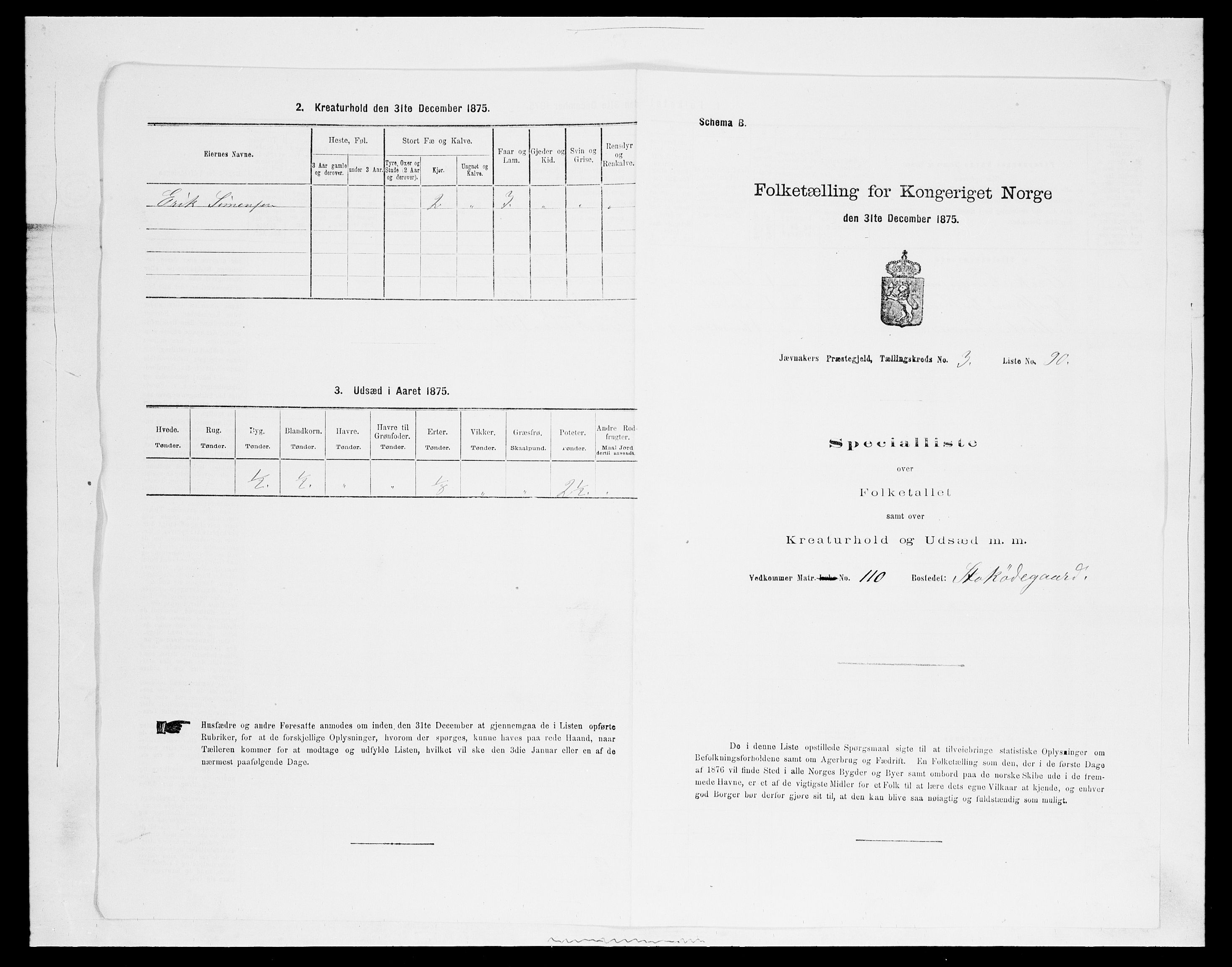 SAH, 1875 census for 0532P Jevnaker, 1875, p. 606