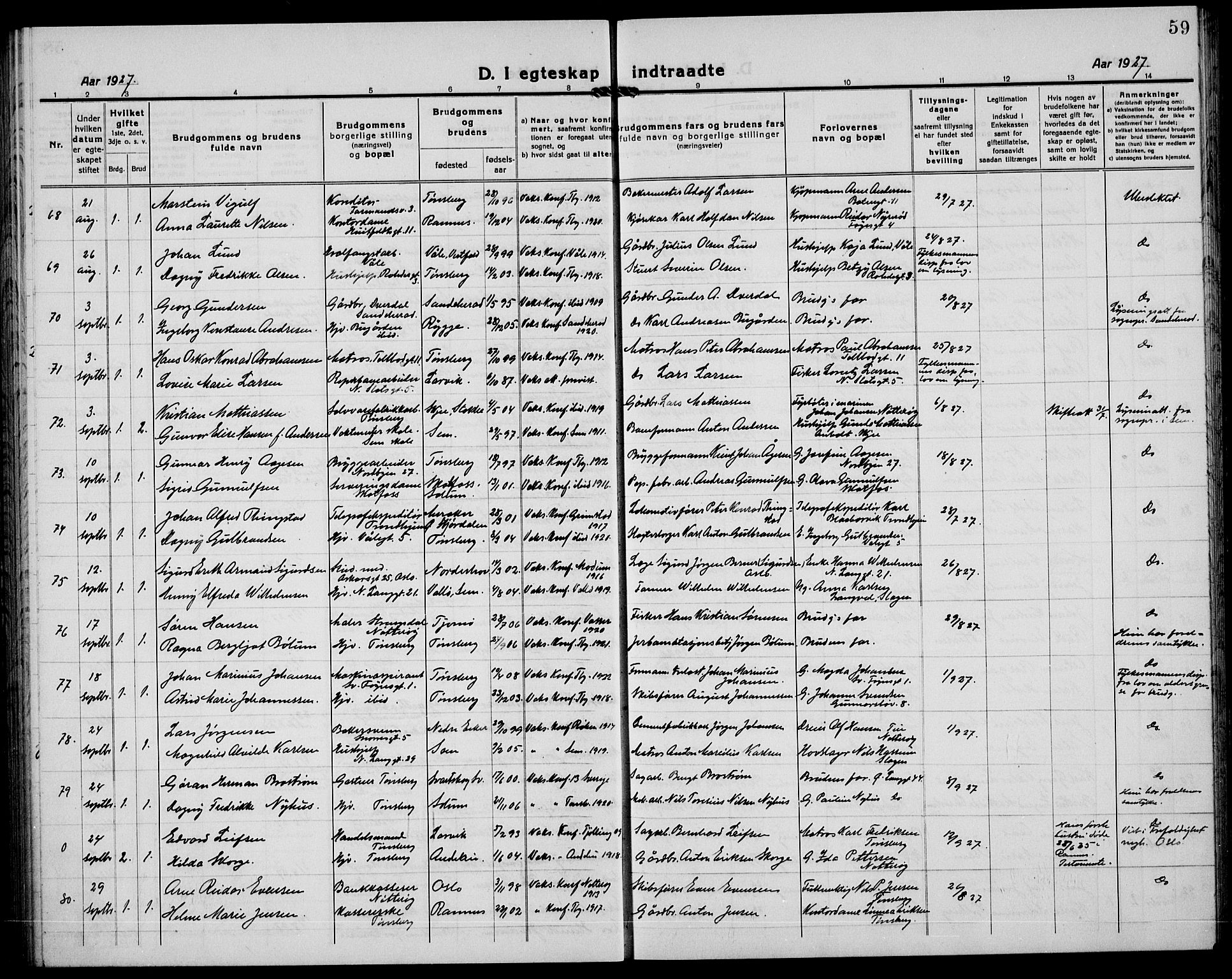 Tønsberg kirkebøker, AV/SAKO-A-330/G/Ga/L0016: Parish register (copy) no. 16, 1920-1933, p. 59