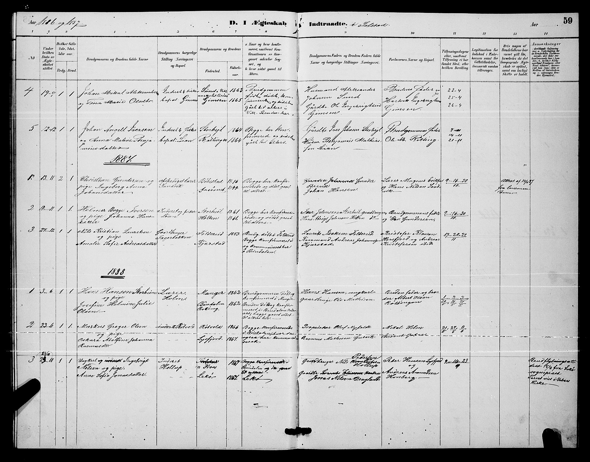 Ministerialprotokoller, klokkerbøker og fødselsregistre - Nordland, AV/SAT-A-1459/811/L0169: Parish register (copy) no. 811C01, 1884-1894, p. 59