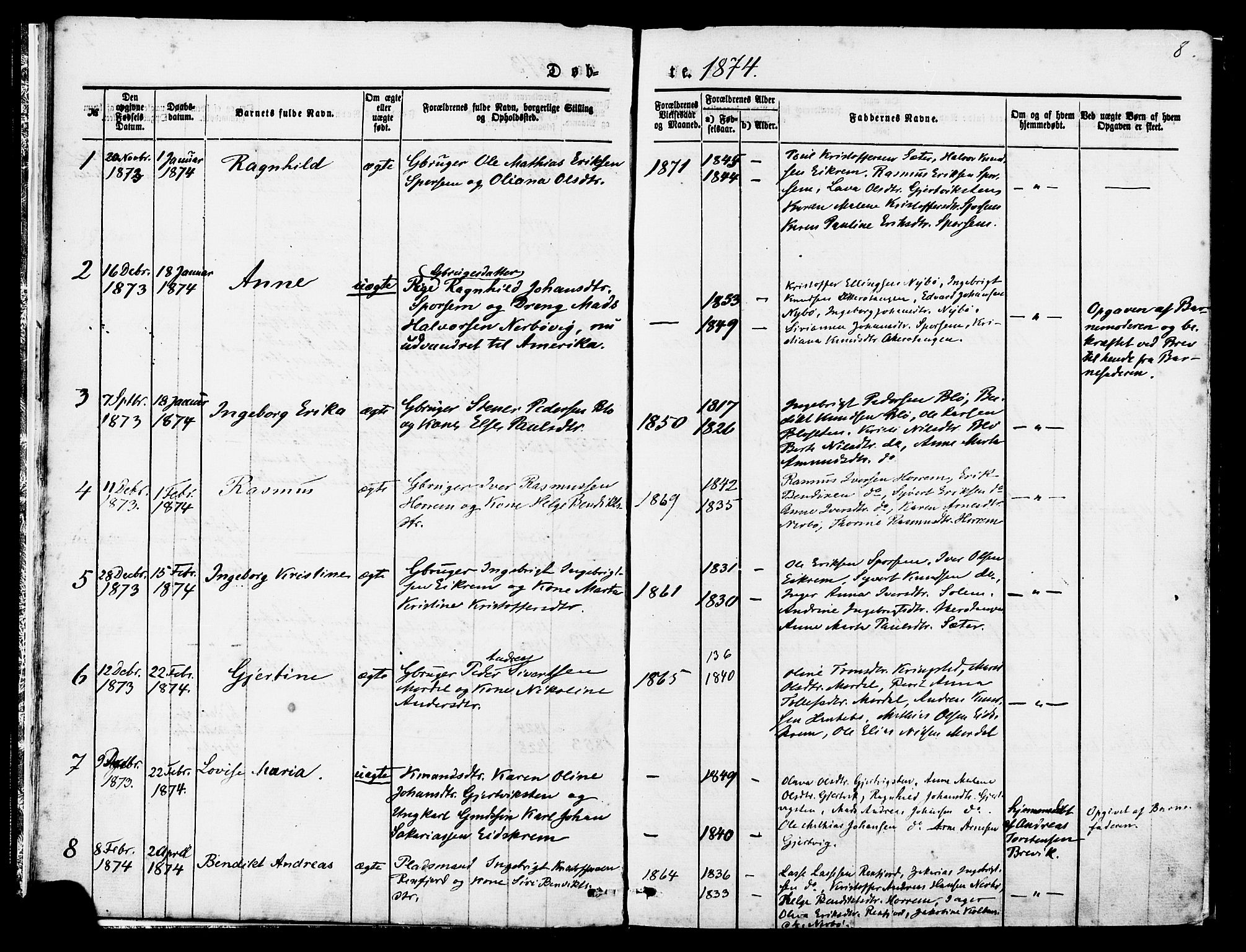 Ministerialprotokoller, klokkerbøker og fødselsregistre - Møre og Romsdal, AV/SAT-A-1454/560/L0720: Parish register (official) no. 560A04, 1873-1878, p. 8